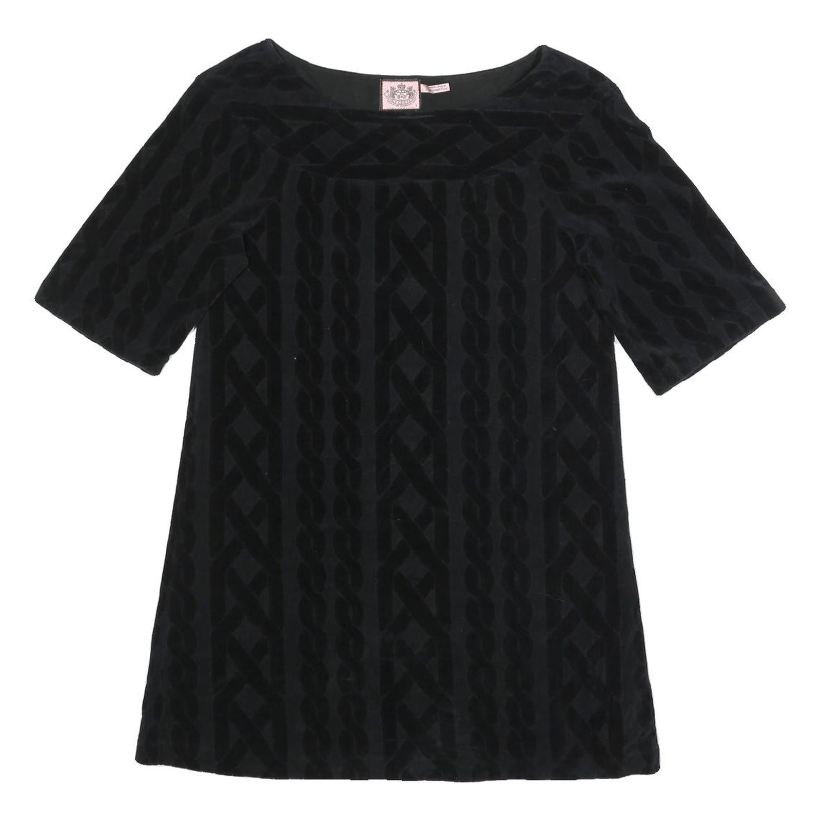 JUICY COUTURE Womens Black Velvet Patterned Day Dress Cotton Blend Half Sleeve S