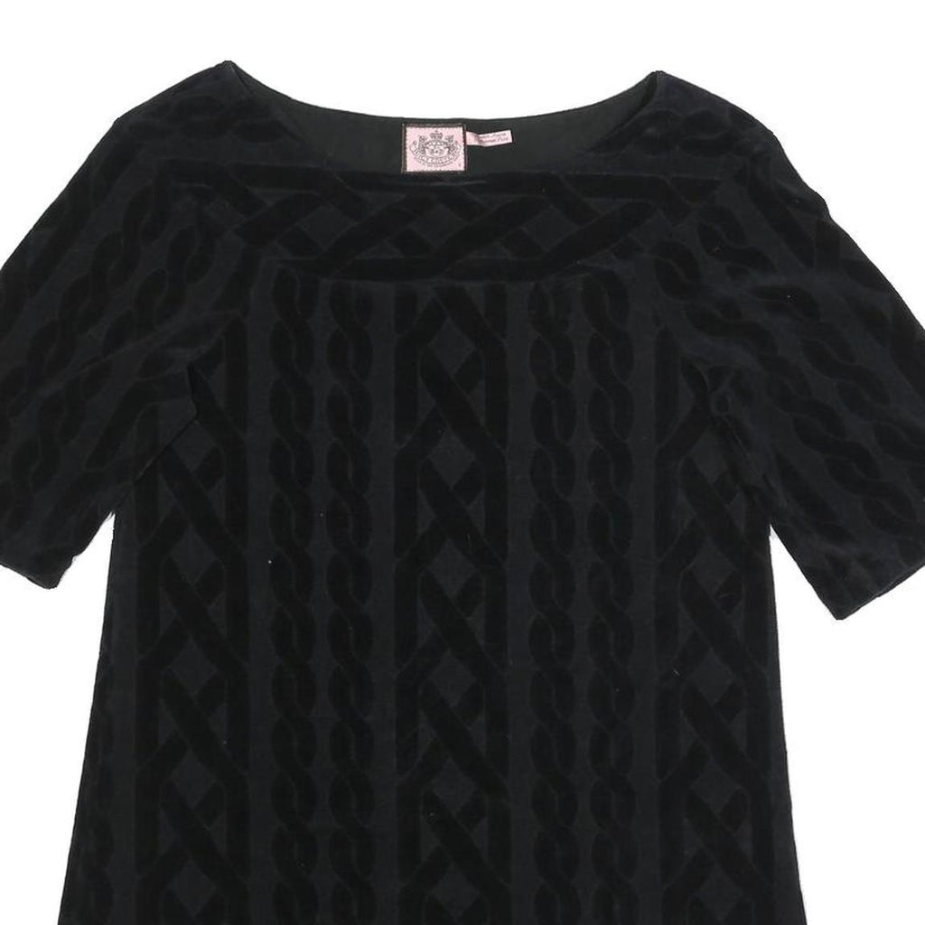 JUICY COUTURE Womens Black Velvet Patterned Day Dress Cotton Blend Half Sleeve S