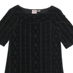 JUICY COUTURE Womens Black Velvet Patterned Day Dress Cotton Blend Half Sleeve S