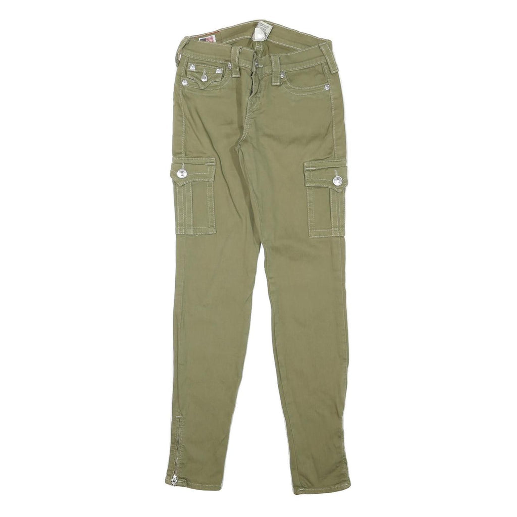 TRUE RELIGION Womens Cotton Blend Slim Cargo Trousers W25 L30 Olive Green Casual