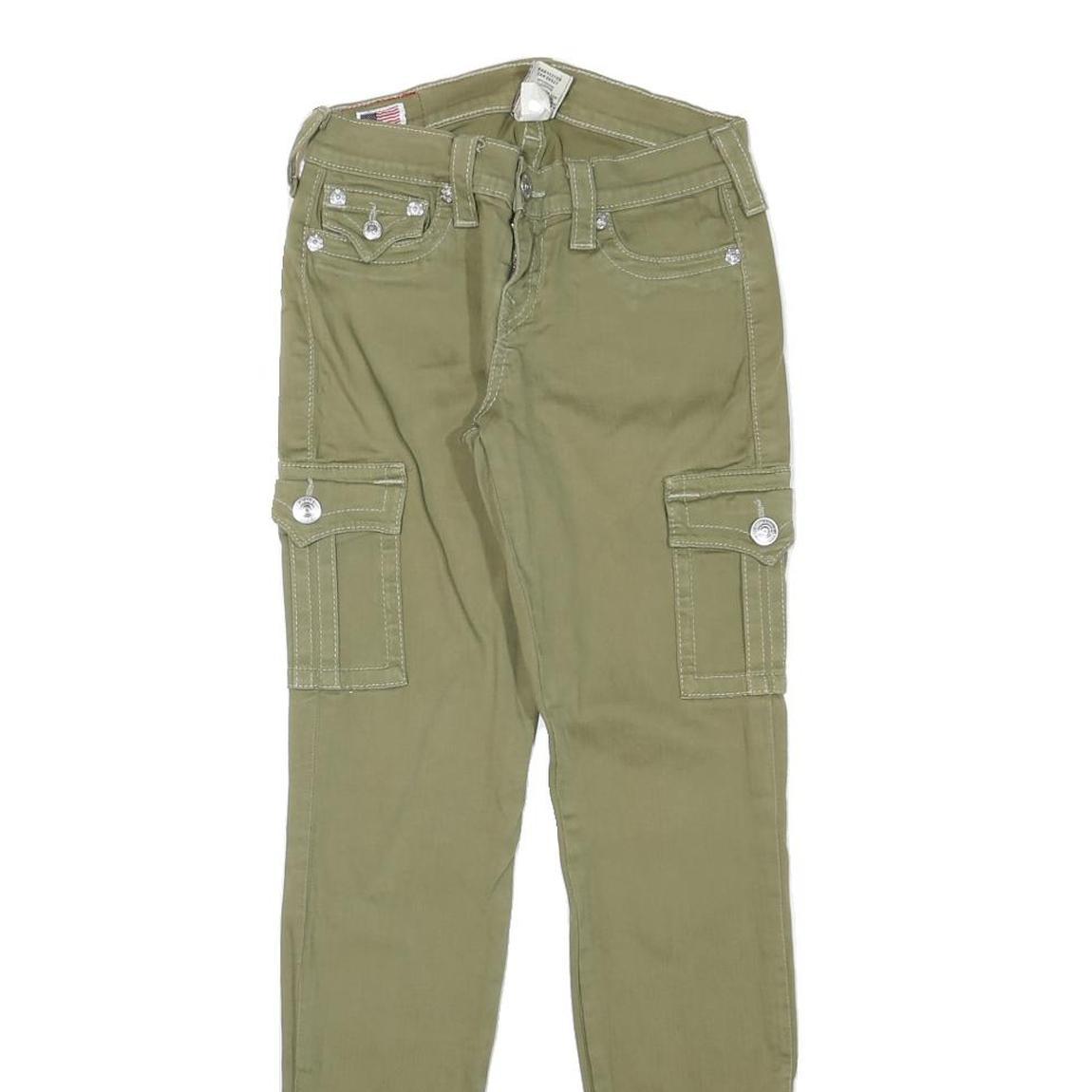 TRUE RELIGION Womens Cotton Blend Slim Cargo Trousers W25 L30 Olive Green Casual