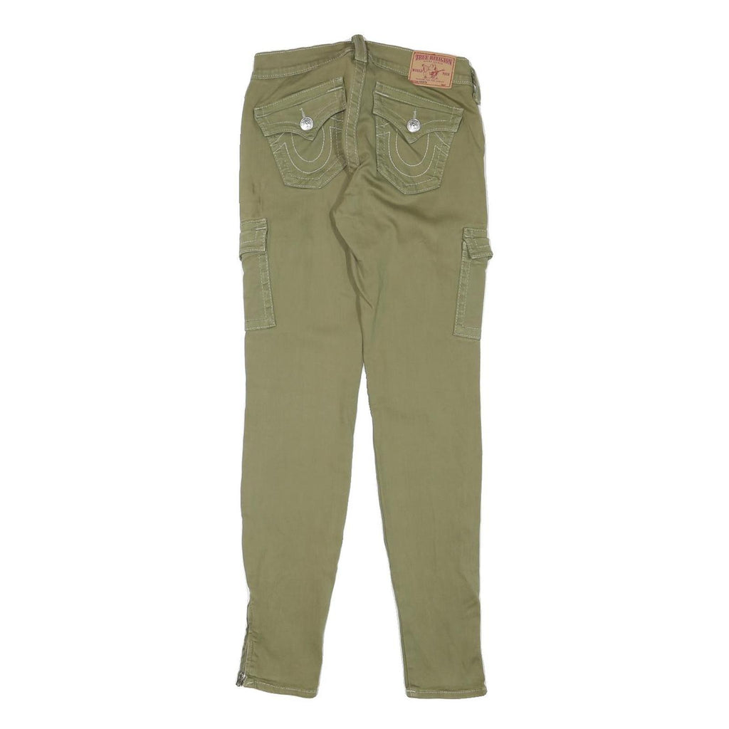 TRUE RELIGION Womens Cotton Blend Slim Cargo Trousers W25 L30 Olive Green Casual