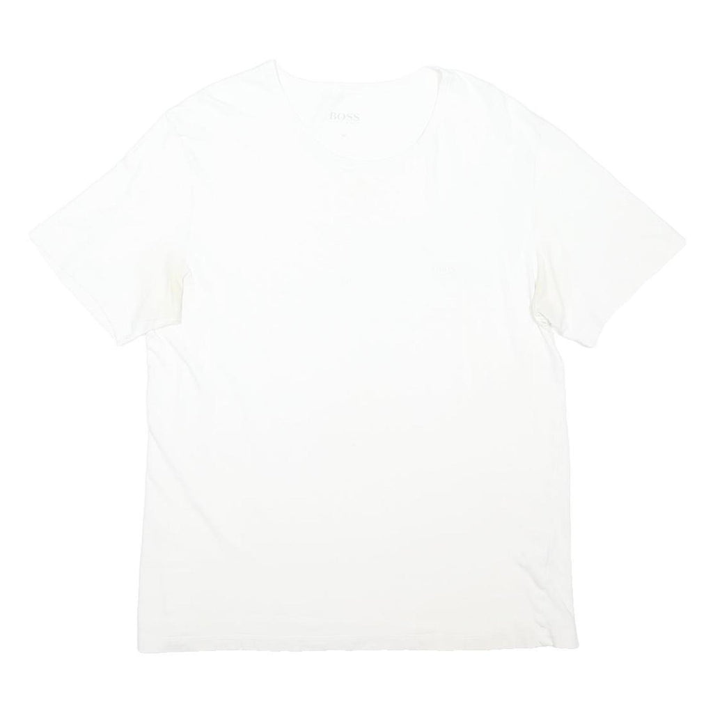 BOSS HUGO BOSS Mens White Plain T-Shirt XL Short Sleeve Round Neck Jersey Cotton