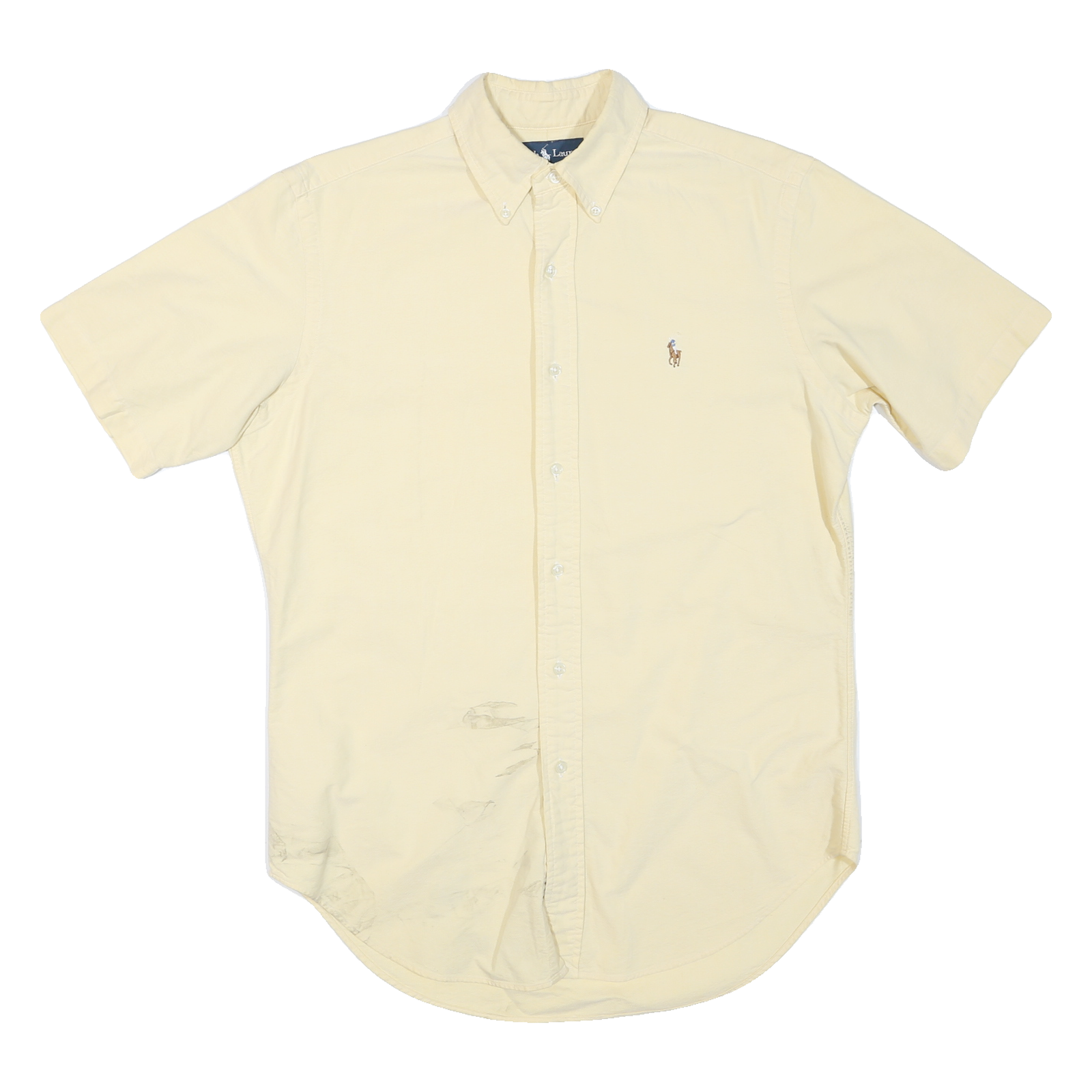 RALPH LAUREN Mens Cream Short Sleeve Cotton Blend Shirt S Classic Button Down