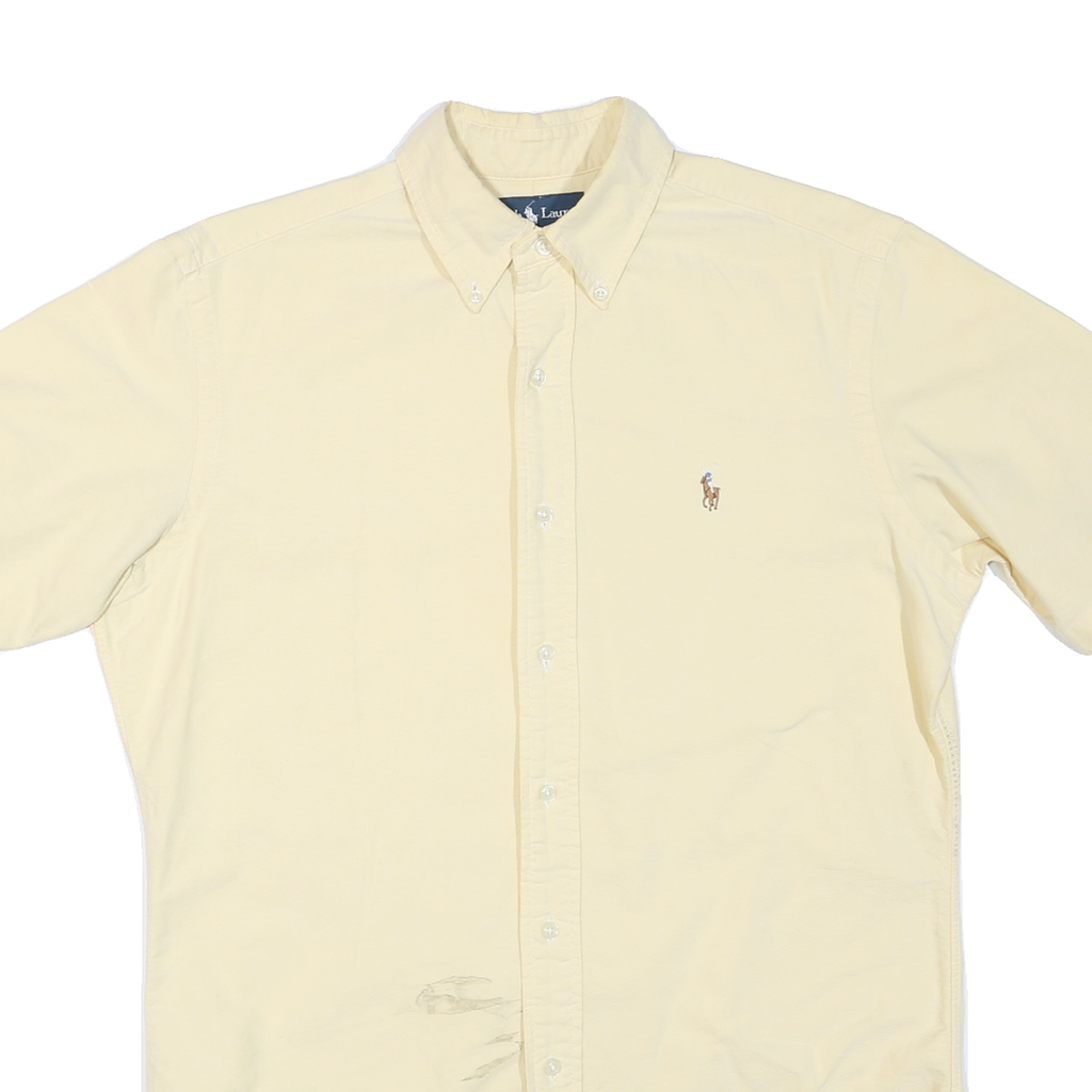 RALPH LAUREN Mens Cream Short Sleeve Cotton Blend Shirt S Classic Button Down