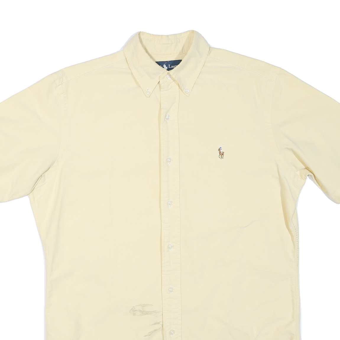 RALPH LAUREN Mens Cream Short Sleeve Cotton Blend Shirt S Classic Button Down