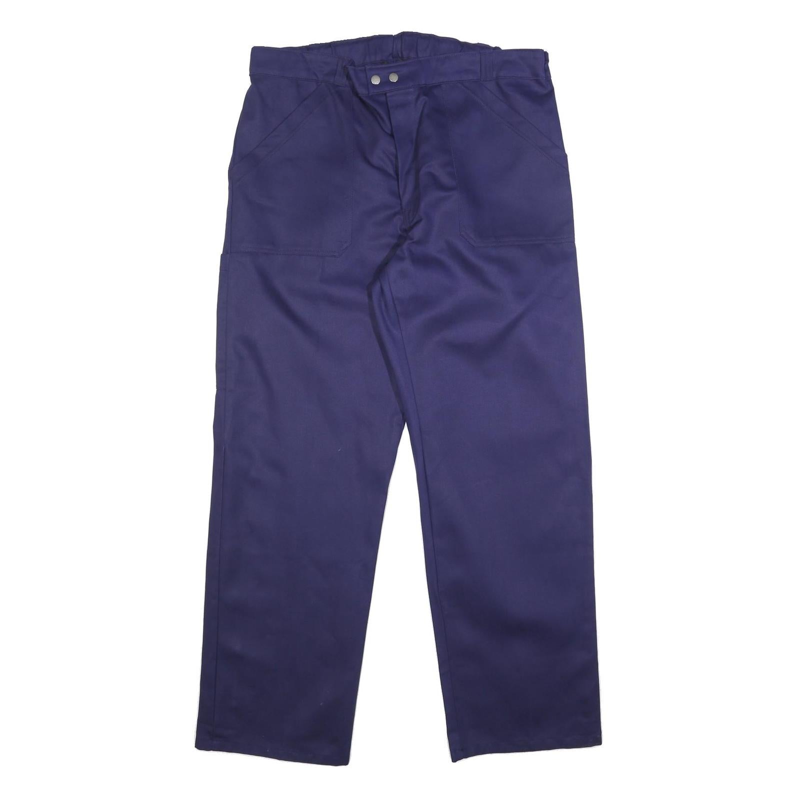 Mens Relaxed Navy Blue Cotton Workwear Trousers W38 L33 Cargo Pockets Zip