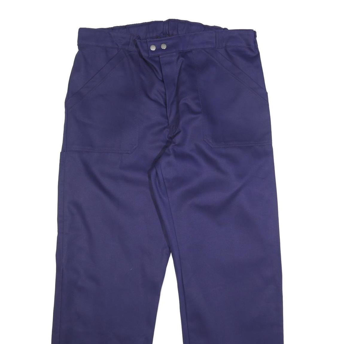 Mens Relaxed Navy Blue Cotton Workwear Trousers W38 L33 Cargo Pockets Zip