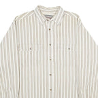 ZEPPELIN Mens Beige & White Striped Cotton Shirt L Casual Button Down Long