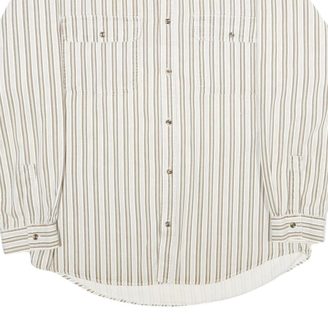 ZEPPELIN Mens Beige & White Striped Cotton Shirt L Casual Button Down Long
