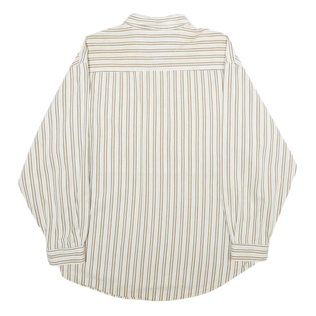 ZEPPELIN Mens Beige & White Striped Cotton Shirt L Casual Button Down Long