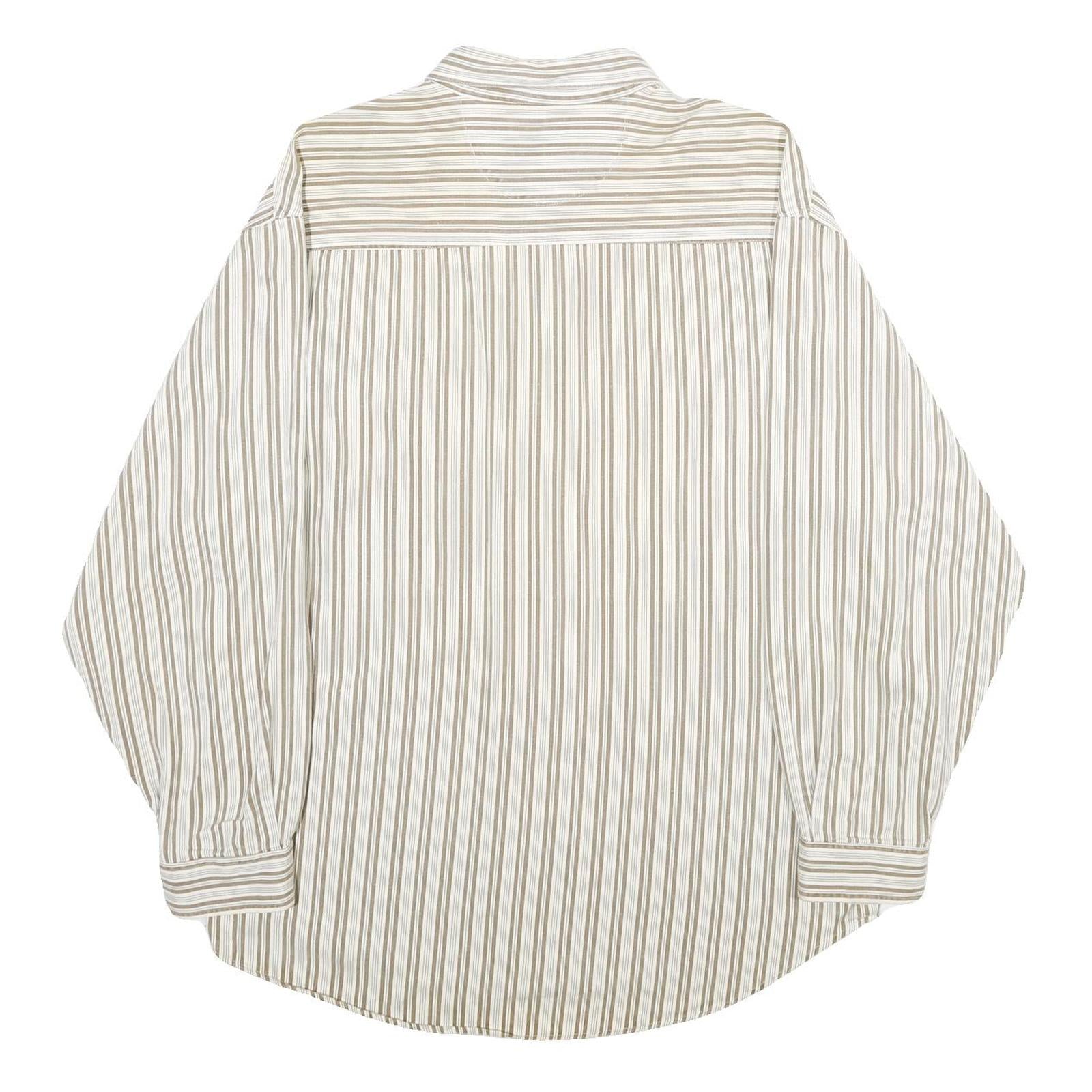 ZEPPELIN Mens Beige & White Striped Cotton Shirt L Casual Button Down Long