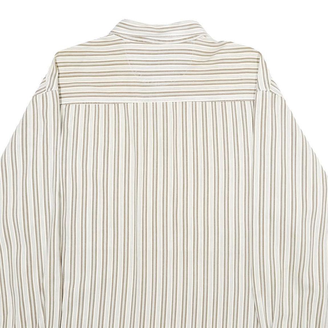 ZEPPELIN Mens Beige & White Striped Cotton Shirt L Casual Button Down Long