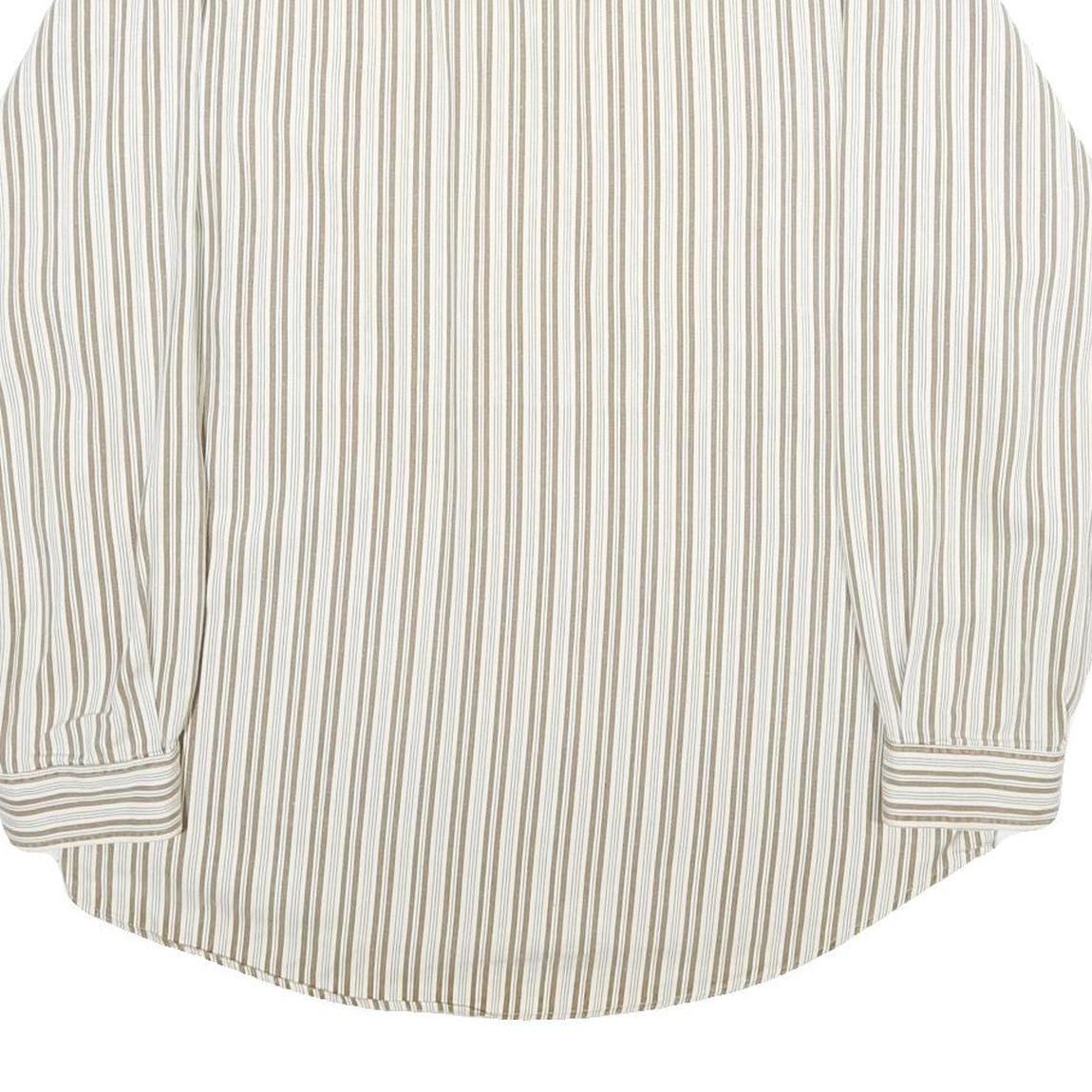 ZEPPELIN Mens Beige & White Striped Cotton Shirt L Casual Button Down Long
