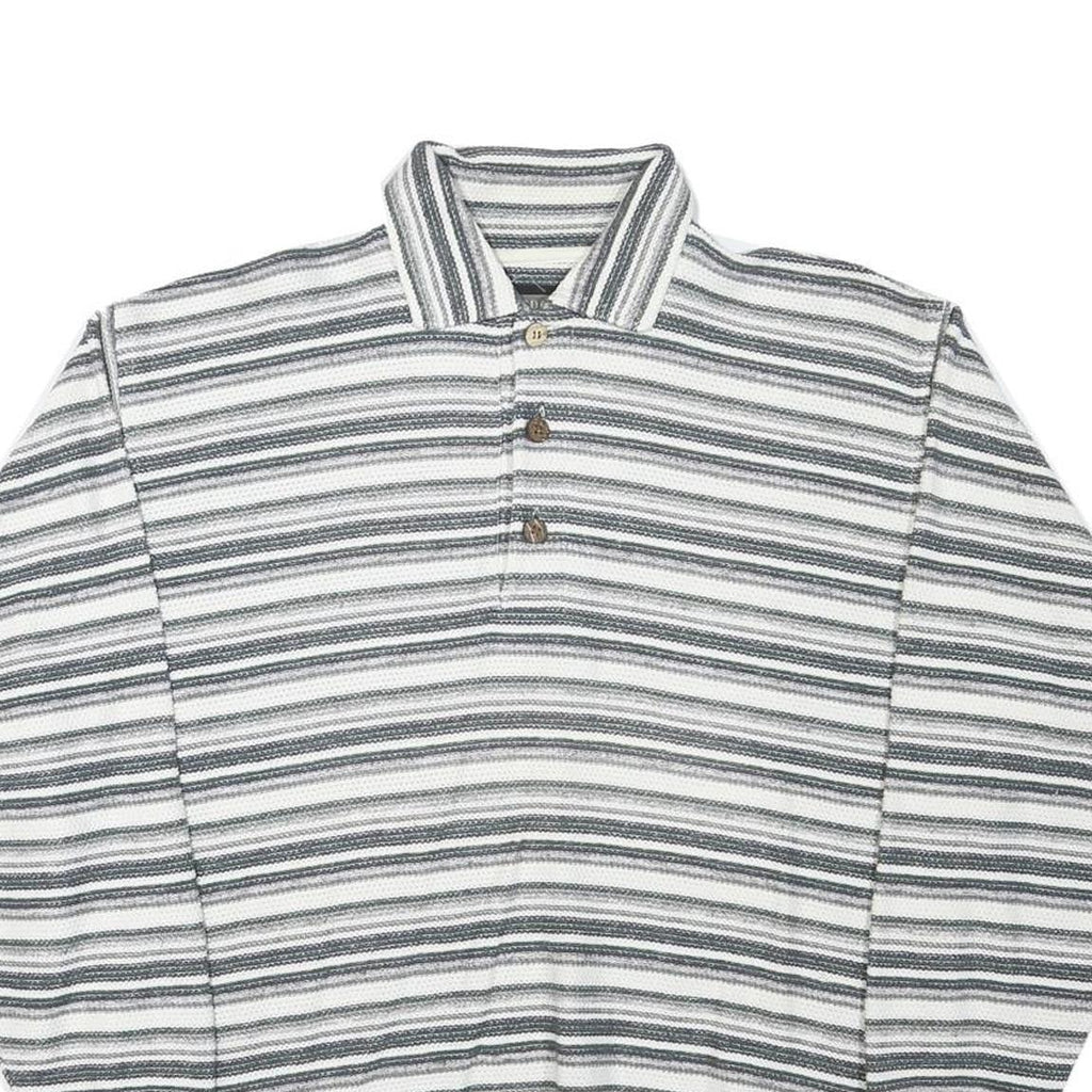 PICDOR Mens Grey & White Striped Collared M Cotton Blend Pullover Sweatshirt