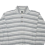 PICDOR Mens Grey & White Striped Collared M Cotton Blend Pullover Sweatshirt