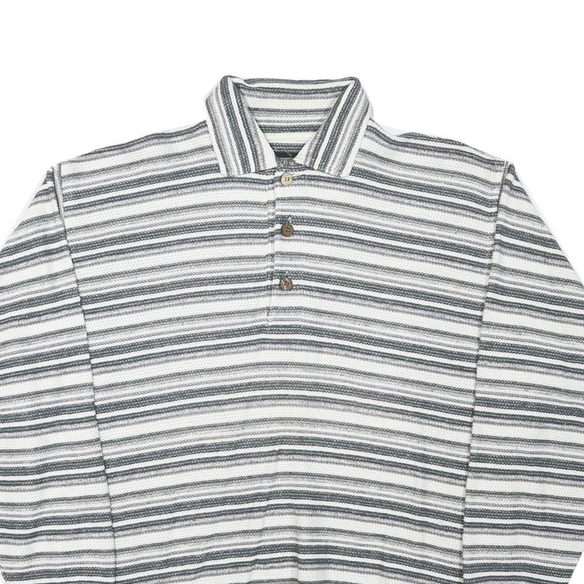 PICDOR Mens Grey & White Striped Collared M Cotton Blend Pullover Sweatshirt