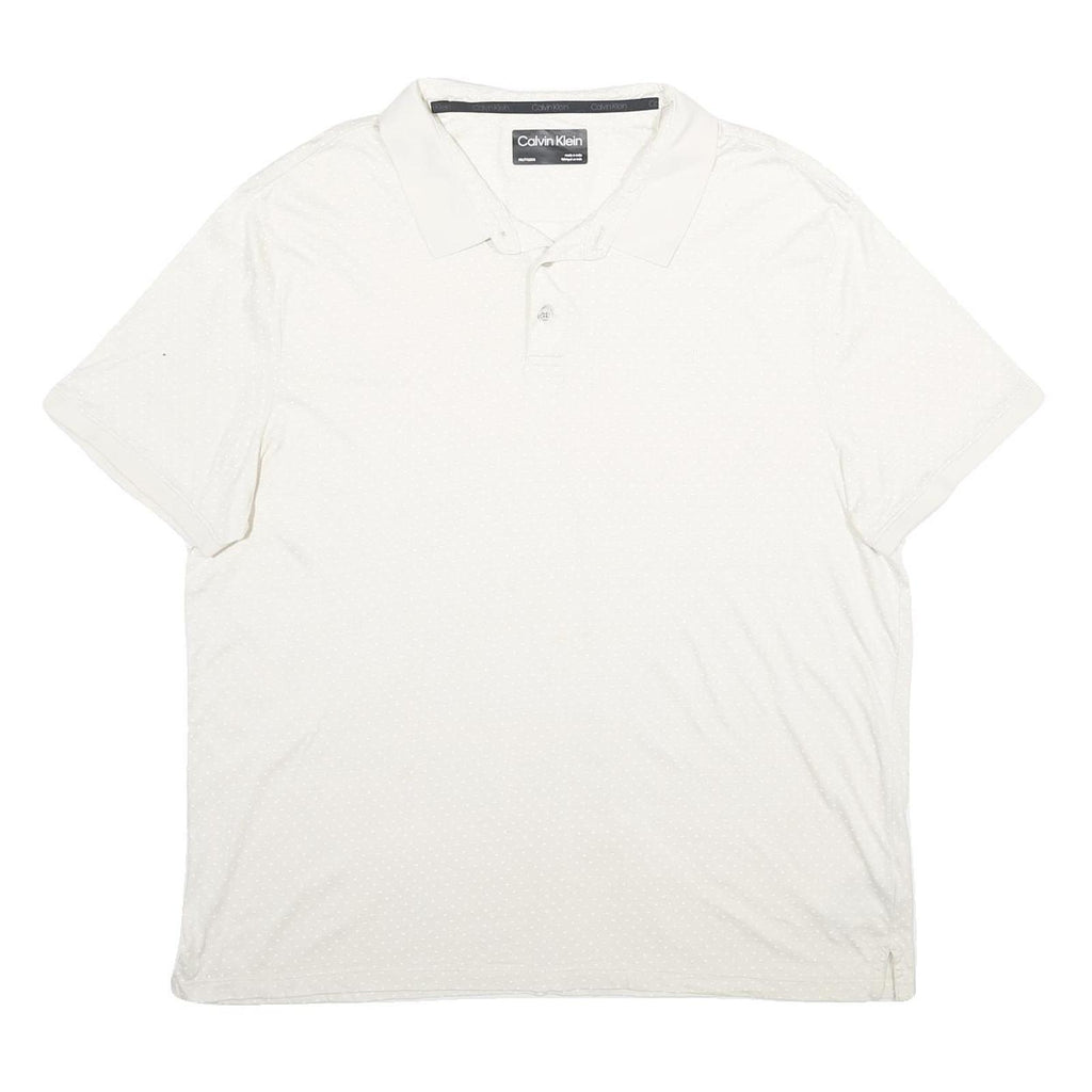 CALVIN KLEIN Mens White Polo Shirt 2XL Short Sleeve Plain Cotton Casual