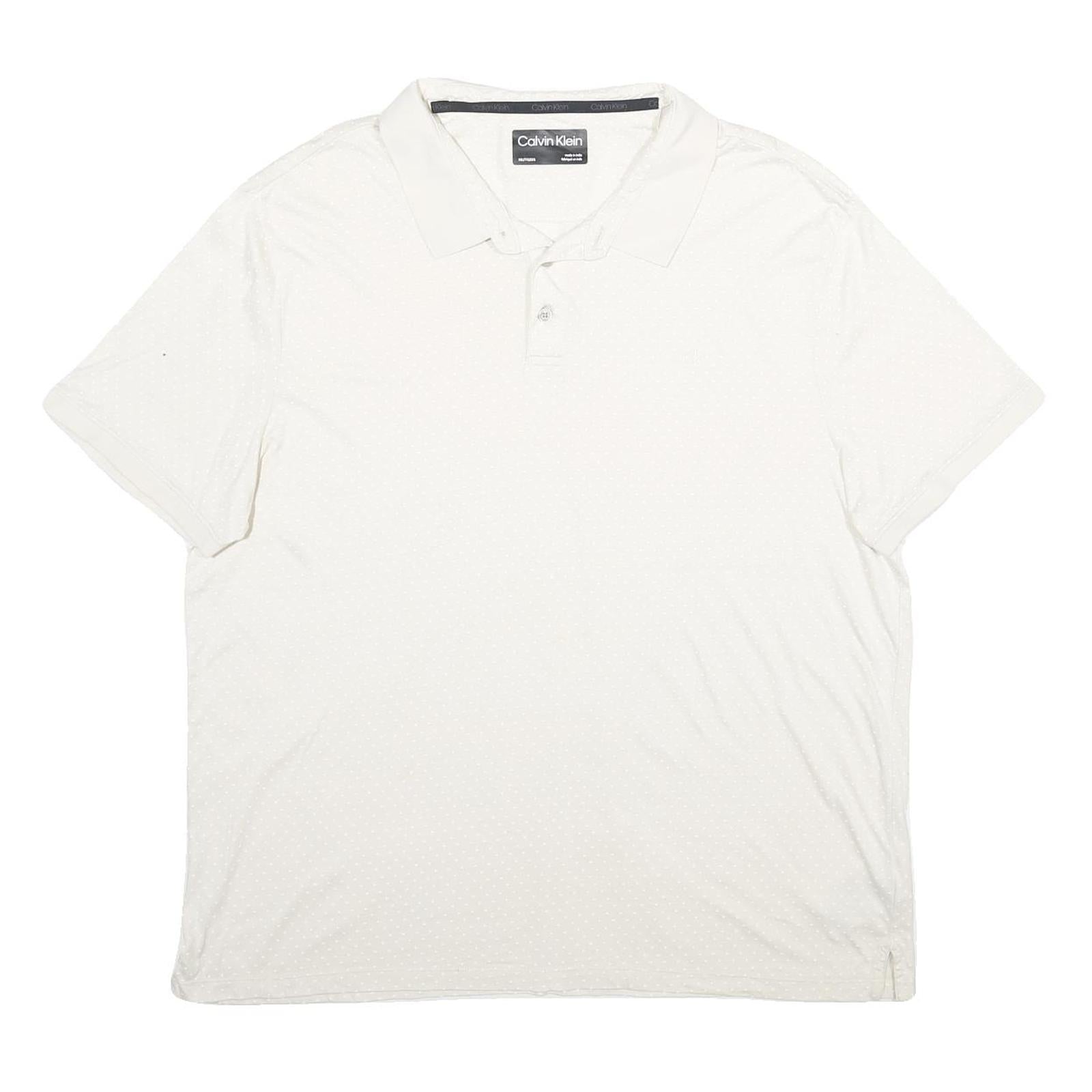CALVIN KLEIN Mens White Polo Shirt 2XL Short Sleeve Plain Cotton Casual