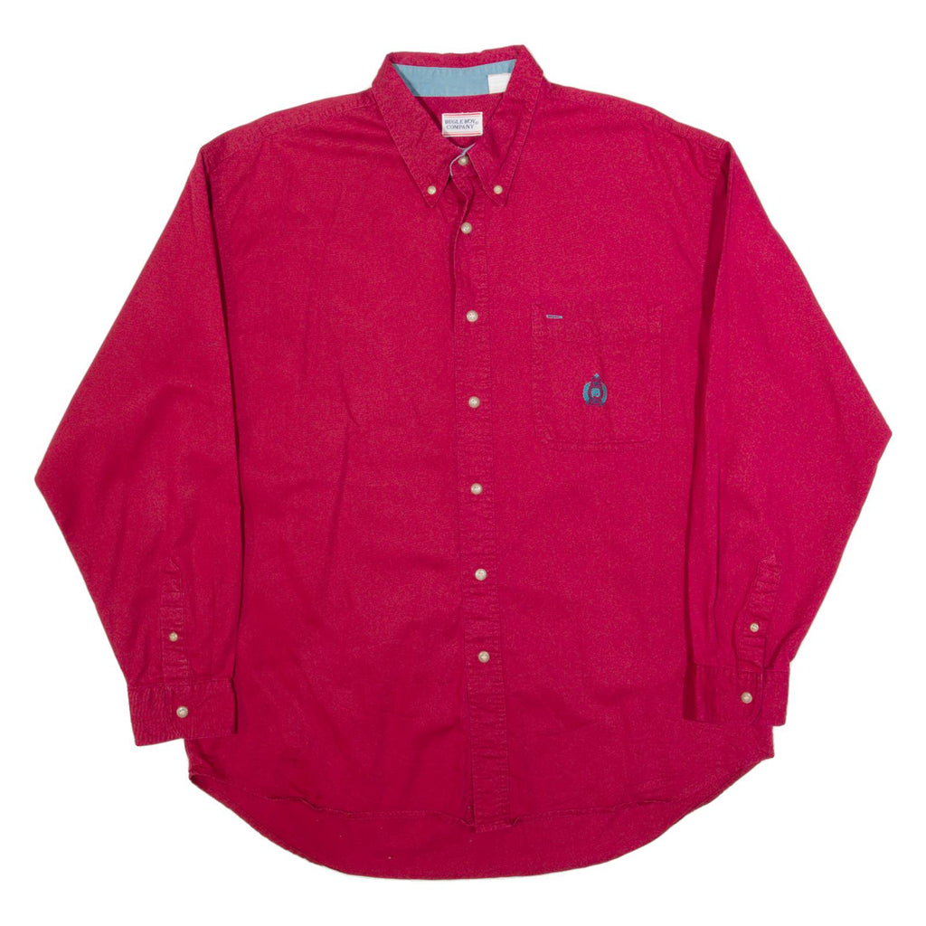 BUGLE BOY Mens Plain Shirt Red 90s Long Sleeve XL