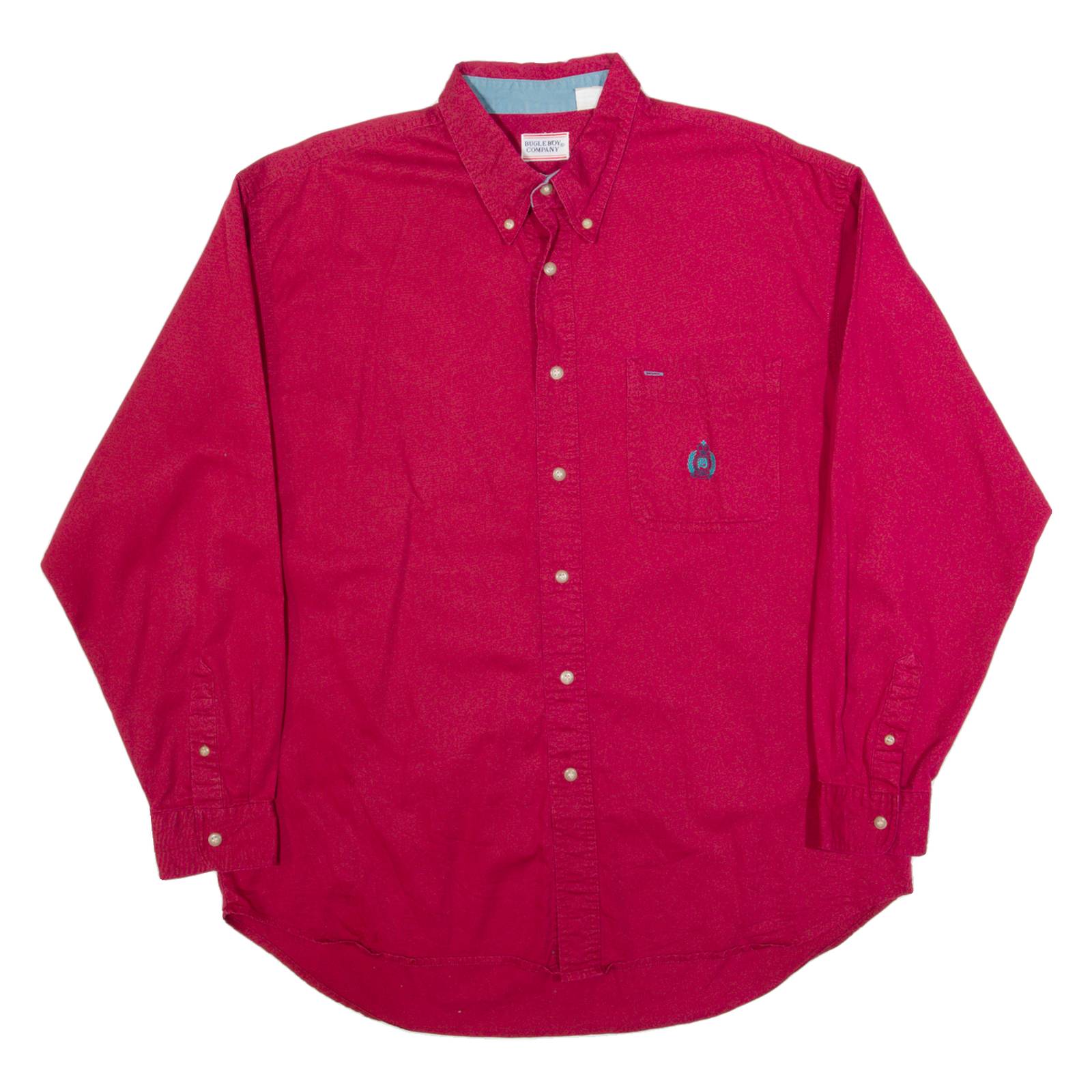 BUGLE BOY Mens Plain Shirt Red 90s Long Sleeve XL