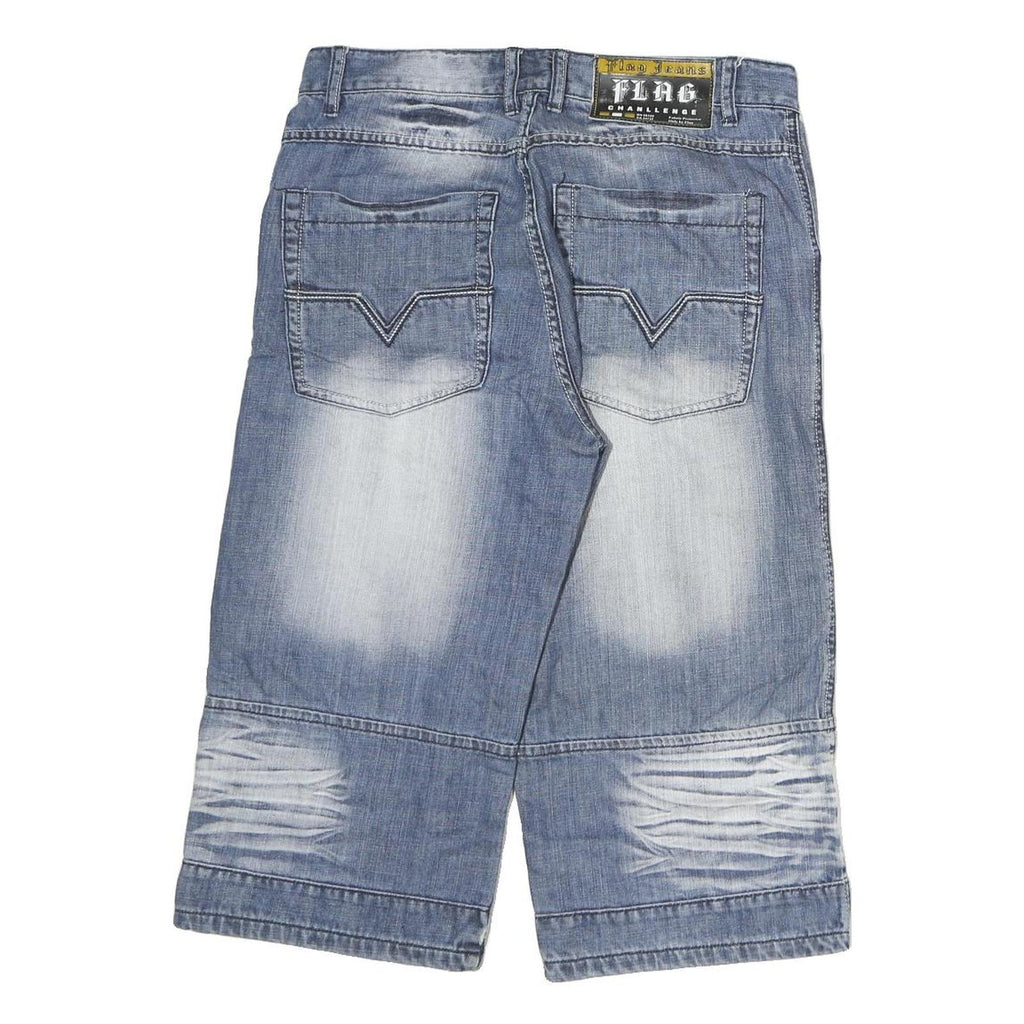 FLAG JEANS Mens Denim Shorts Blue L W32 Relaxed Fit Casual Faded Wash