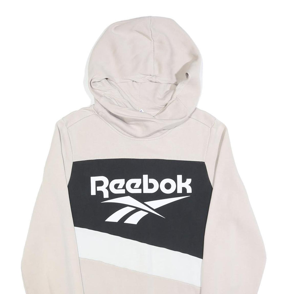 REEBOK Womens Cream Black & White Hoodie Cotton Blend Dress M Casual Sportswear