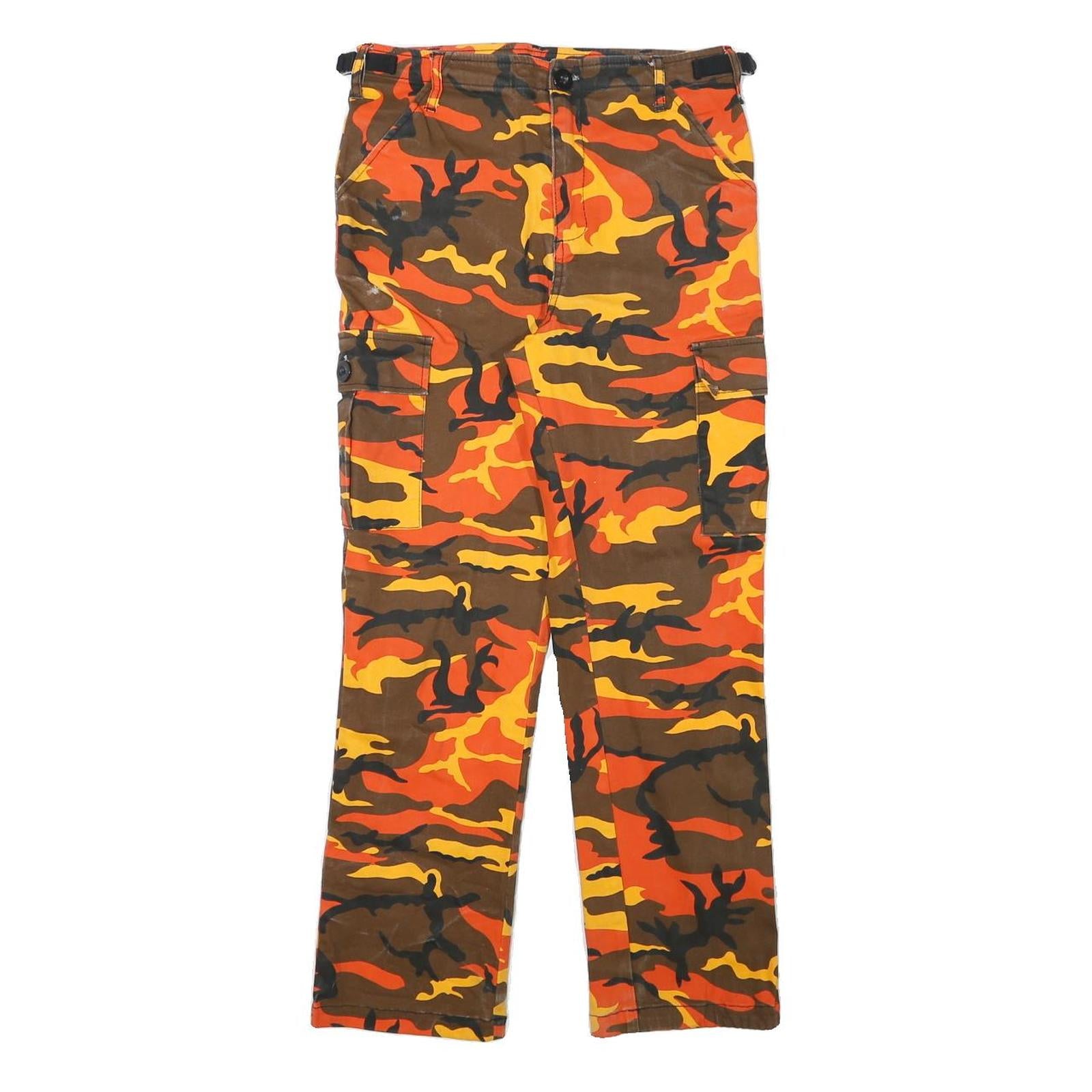 LA SHADY Mens Cotton Blend Orange Brown Regular Cargo Trousers W27 L26 Zip