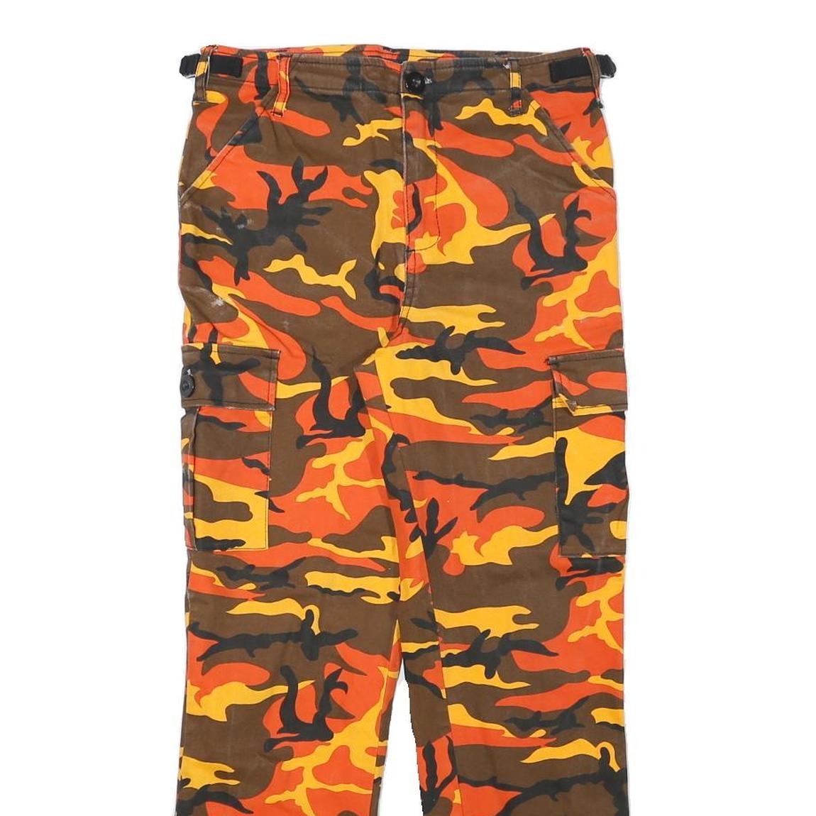 LA SHADY Mens Cotton Blend Orange Brown Regular Cargo Trousers W27 L26 Zip