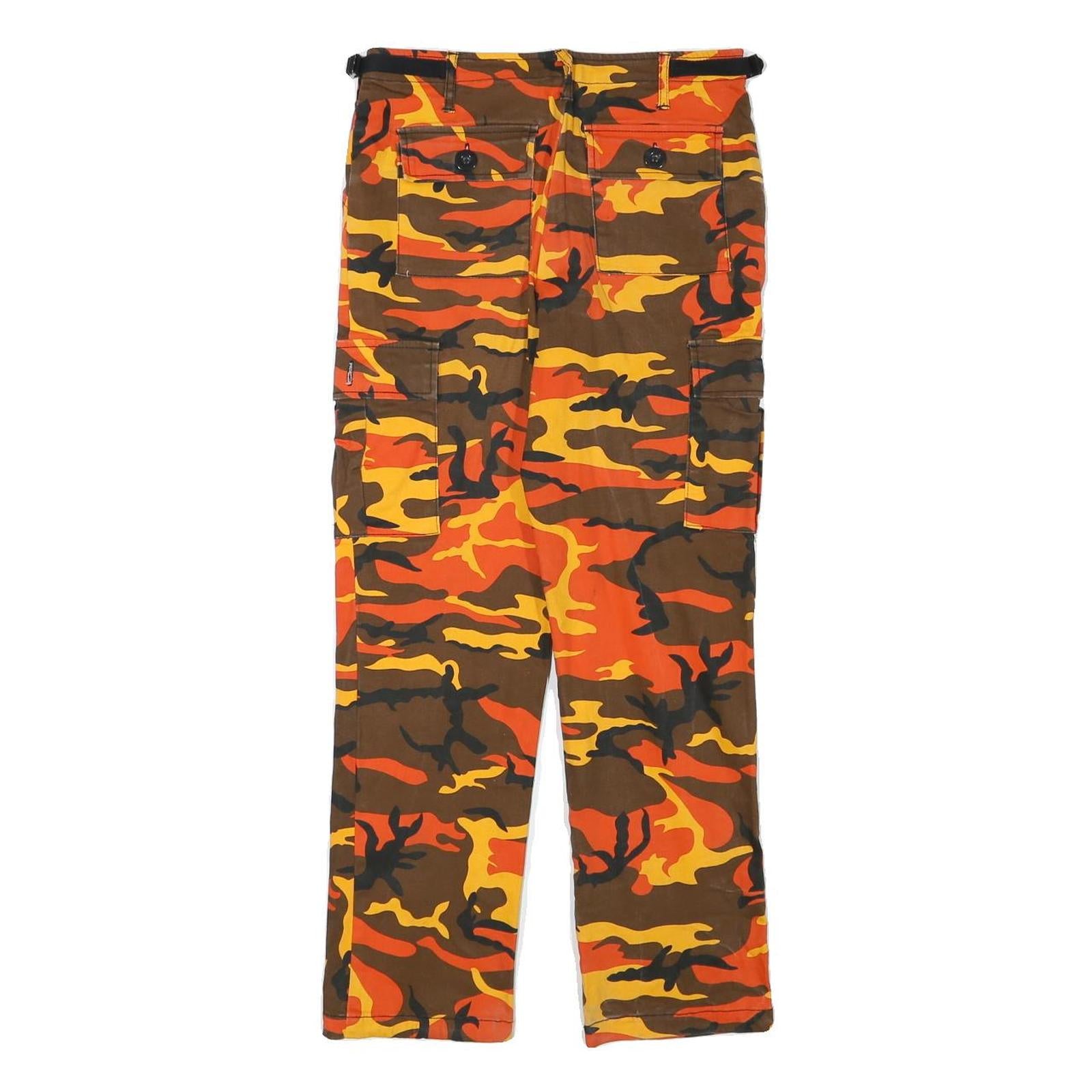 LA SHADY Mens Cotton Blend Orange Brown Regular Cargo Trousers W27 L26 Zip