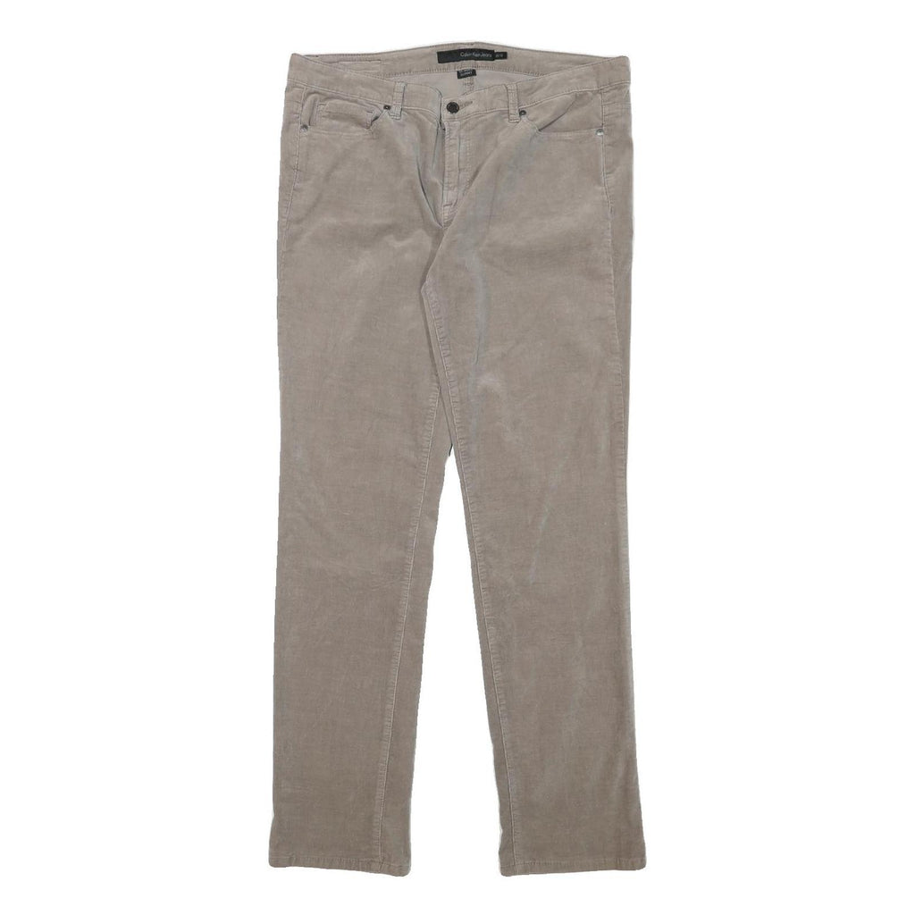 CALVIN KLEIN JEANS Womens Cotton Blend Beige Slim Straight Trousers W35 L32