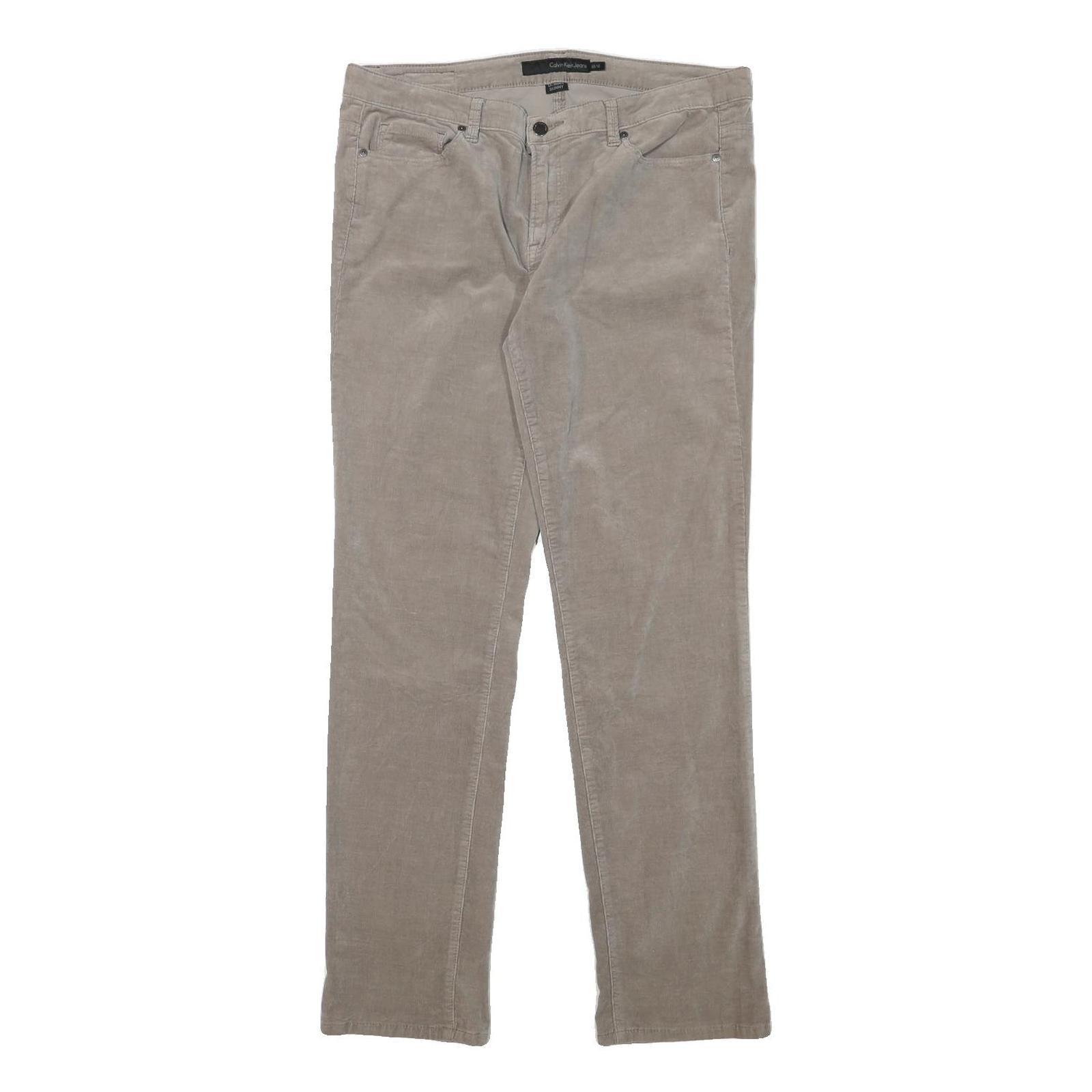 CALVIN KLEIN JEANS Womens Cotton Blend Beige Slim Straight Trousers W35 L32