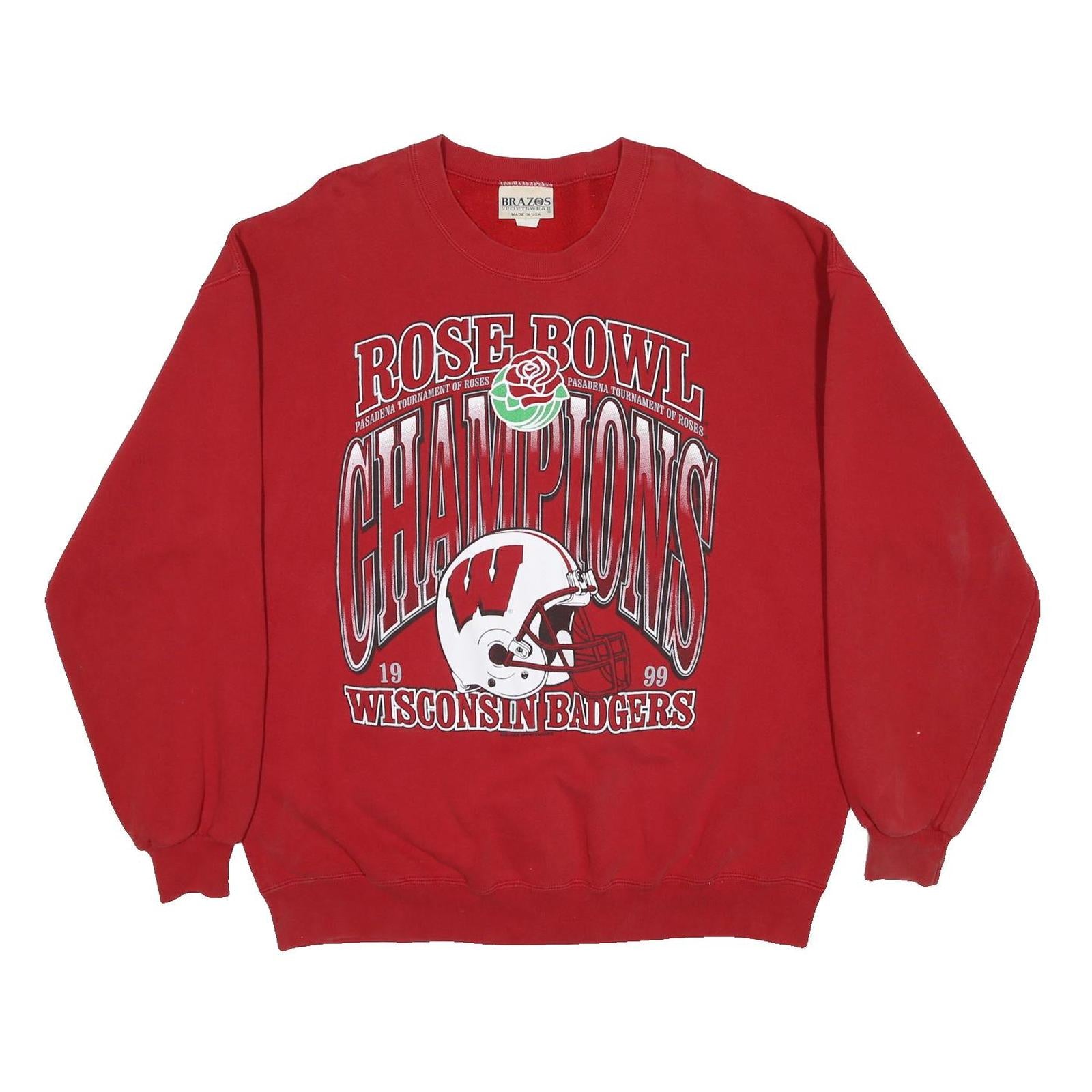 BRAZOS SPORTSWEAR Mens Red Rose Bowl Champions Crew Neck XL Wisconsin Badgers