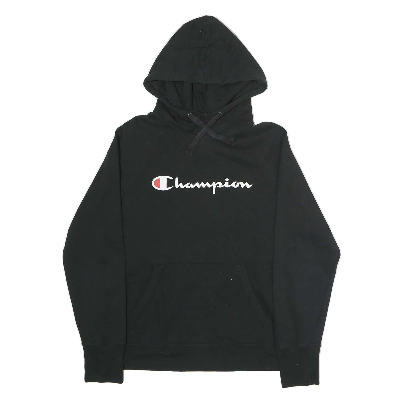 CHAMPION Mens Black Pullover Hoodie M Cotton Classic Logo Sweatshirt