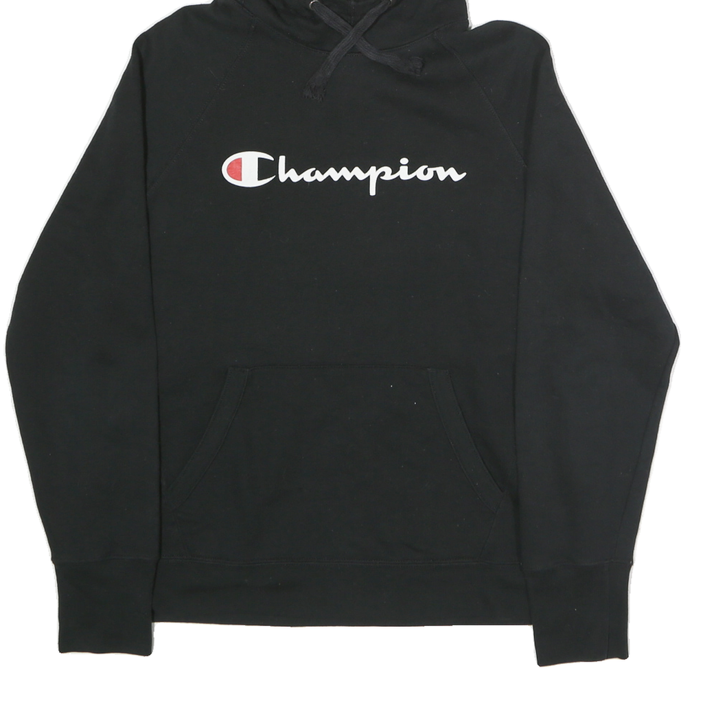 CHAMPION Mens Black Pullover Hoodie M Cotton Classic Logo Sweatshirt