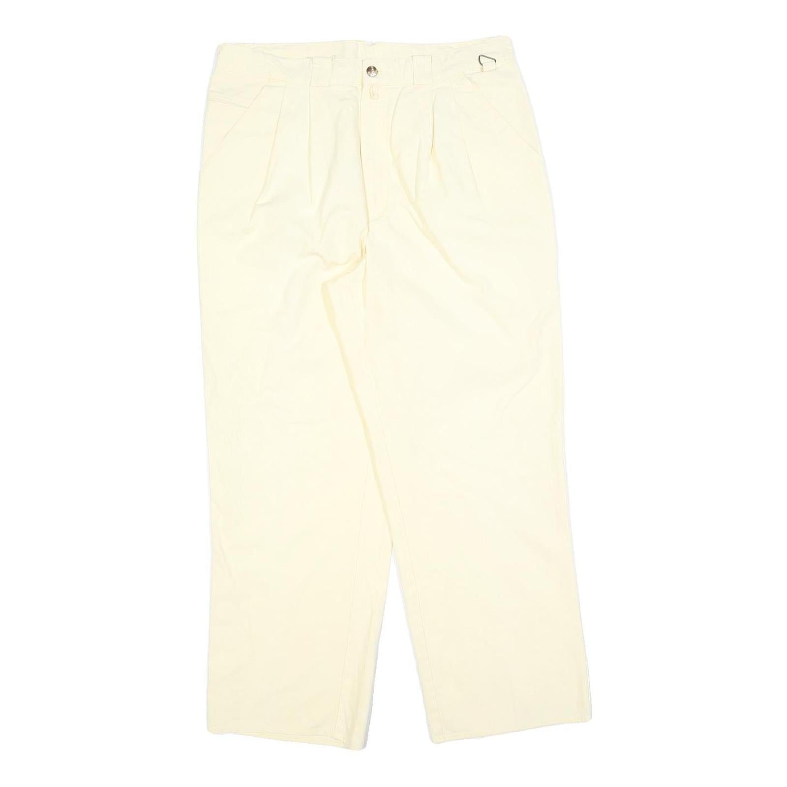 Womens Cotton Cream Regular Fit Straight Leg Trousers W32 L27 Classic Style Zip