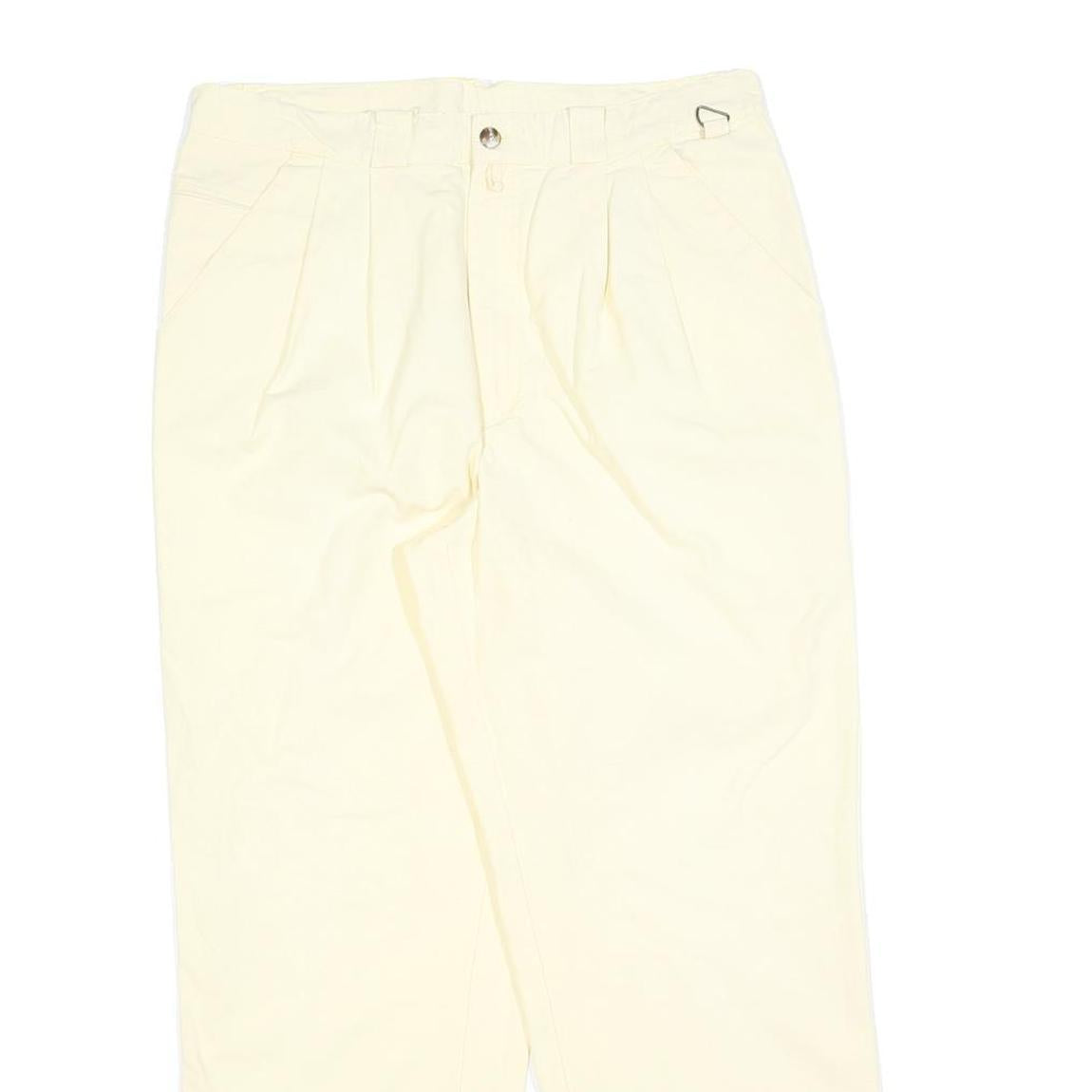 Womens Cotton Cream Regular Fit Straight Leg Trousers W32 L27 Classic Style Zip