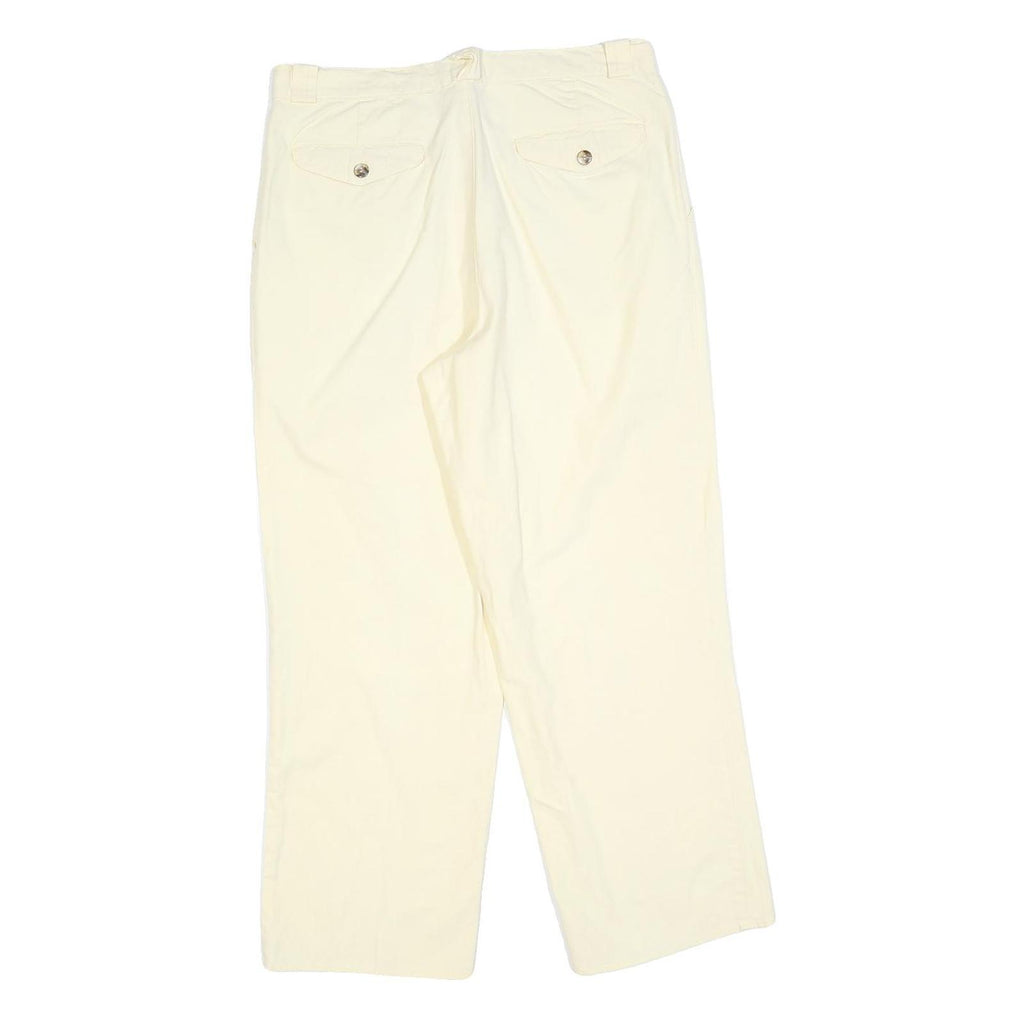 Womens Cotton Cream Regular Fit Straight Leg Trousers W32 L27 Classic Style Zip