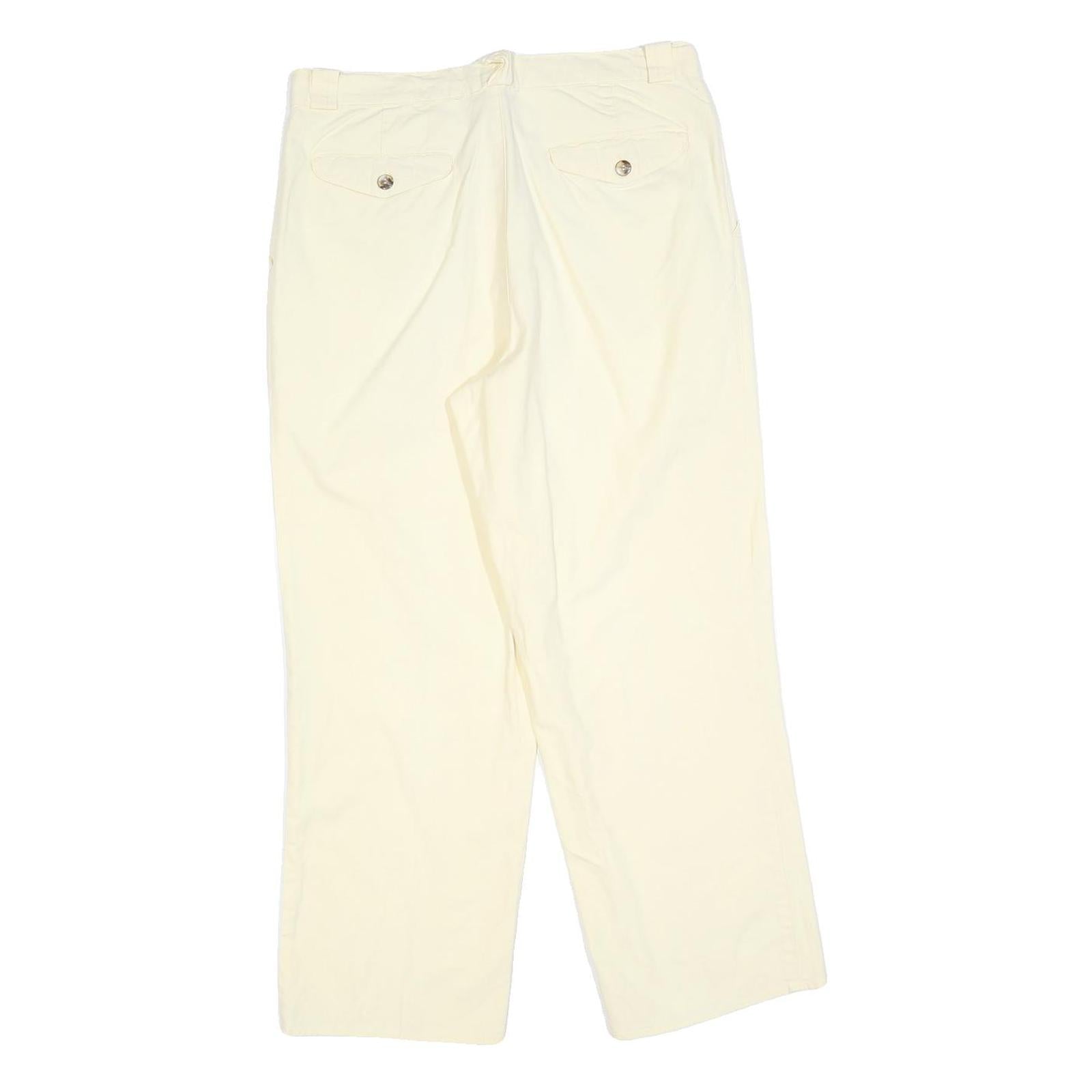 Womens Cotton Cream Regular Fit Straight Leg Trousers W32 L27 Classic Style Zip