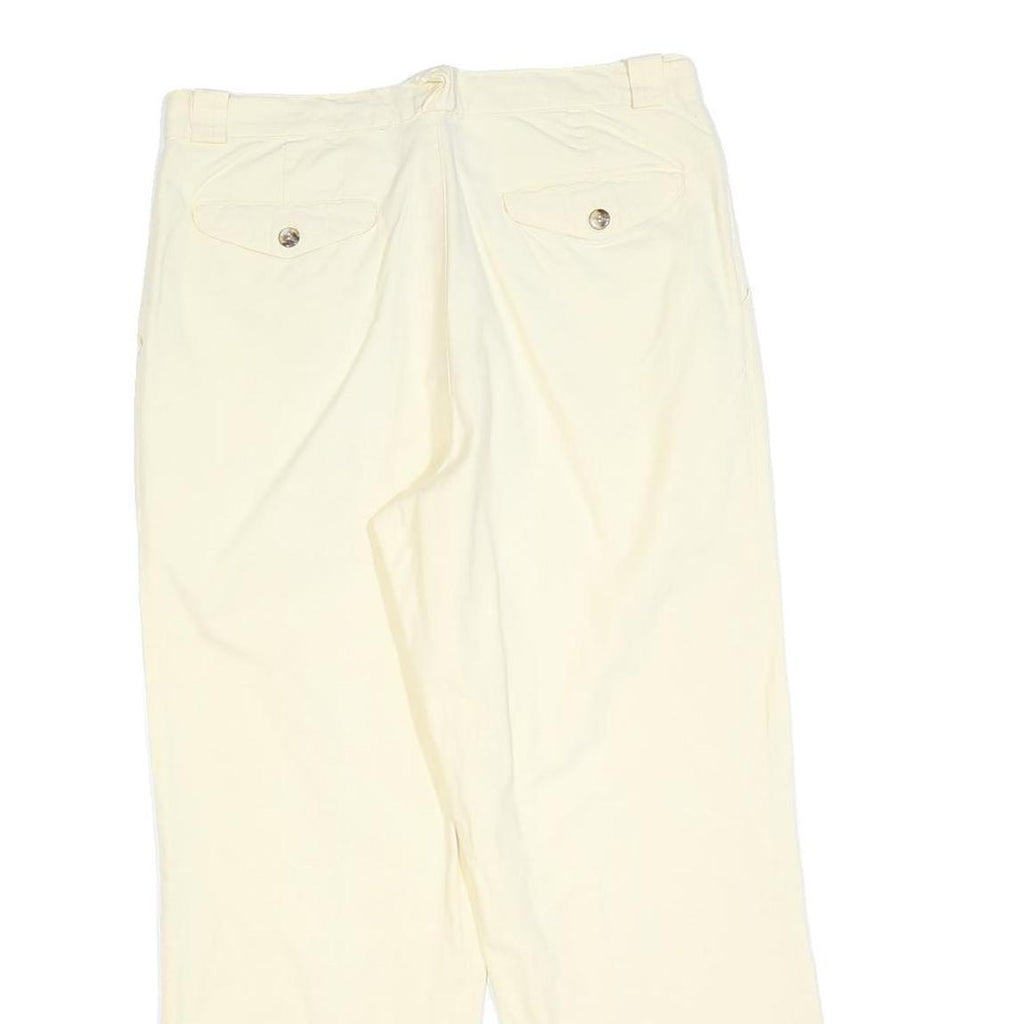 Womens Cotton Cream Regular Fit Straight Leg Trousers W32 L27 Classic Style Zip