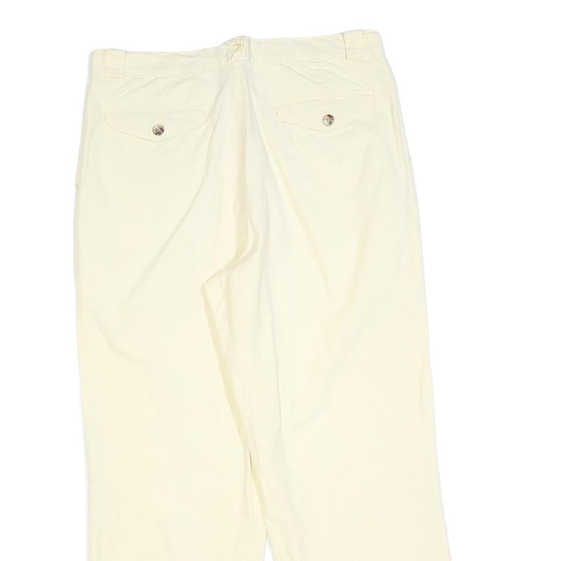 Womens Cotton Cream Regular Fit Straight Leg Trousers W32 L27 Classic Style Zip