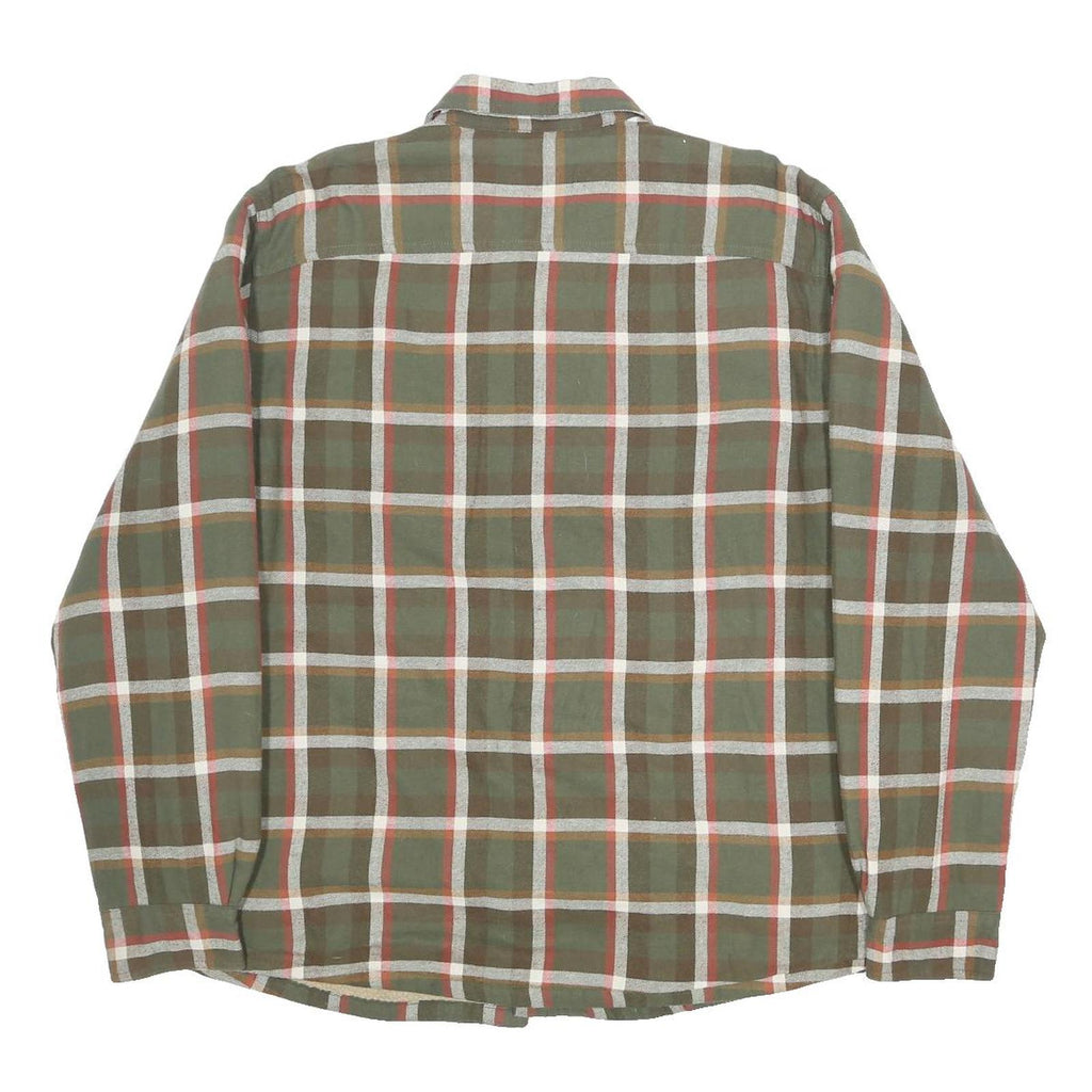 WRANGLER Fleece lined Mens Green & Brown Check Cotton Blend Shirt L Casual