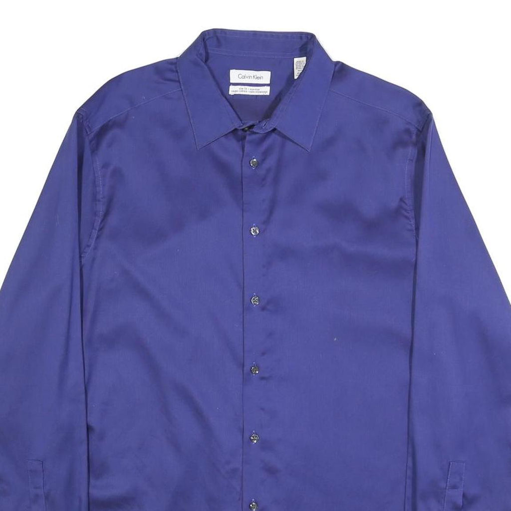 CALVIN KLEIN Mens Blue Shirt L Cotton Long Sleeve Button Closure Classic Fit