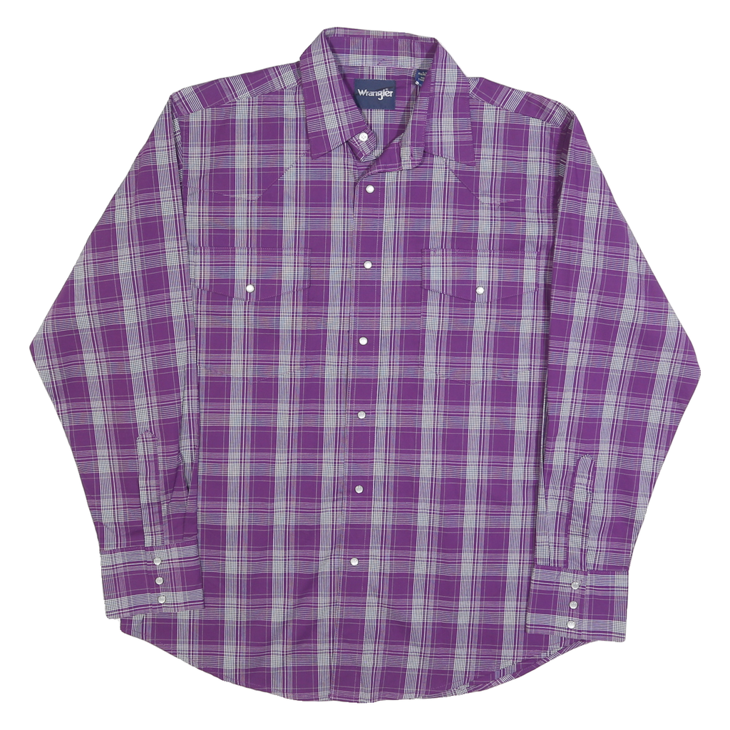 WRANGLER Mens Purple & White Check Shirt L Button-Down Long Sleeve Casual Cotton
