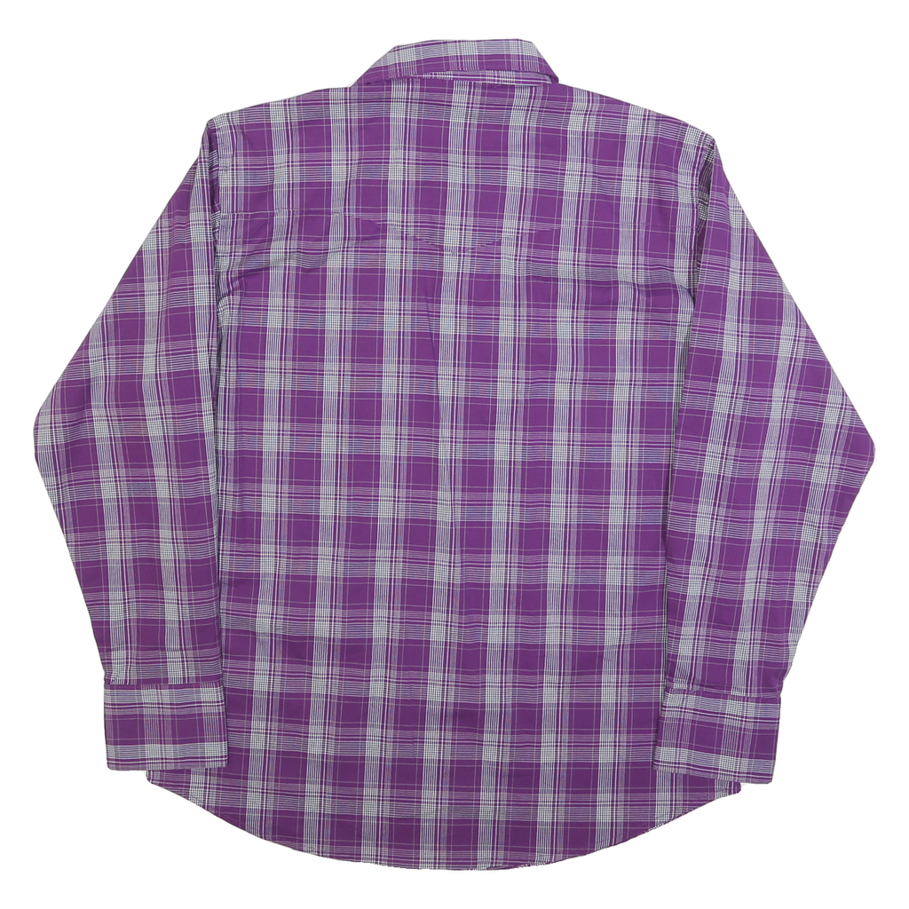 WRANGLER Mens Purple & White Check Shirt L Button-Down Long Sleeve Casual Cotton