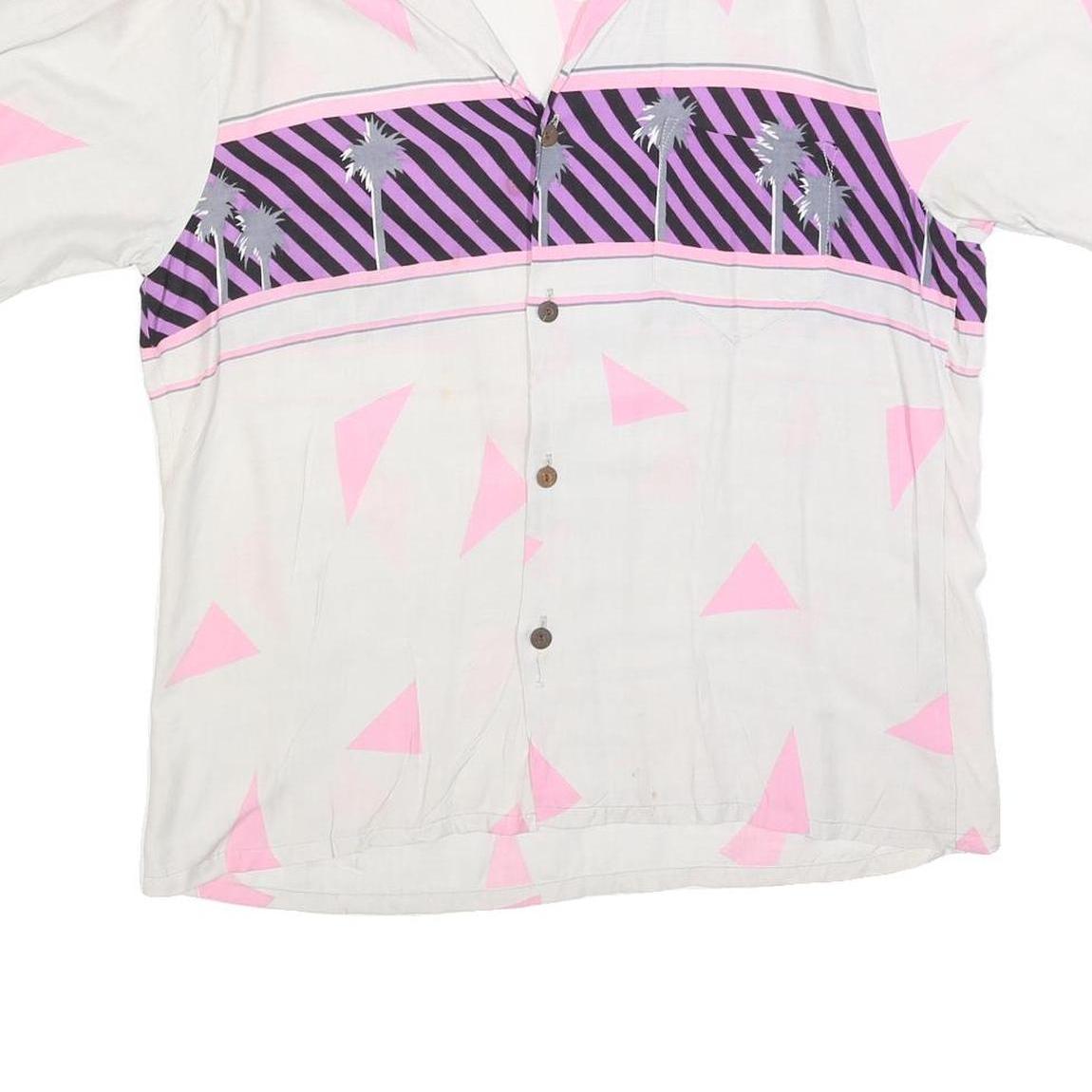 OFF SHORE Mens White & Pink Abstract Rayon Shirt L Lightweight Summer Casual