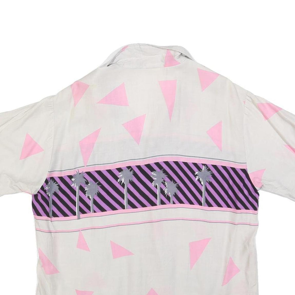OFF SHORE Mens White & Pink Abstract Rayon Shirt L Lightweight Summer Casual