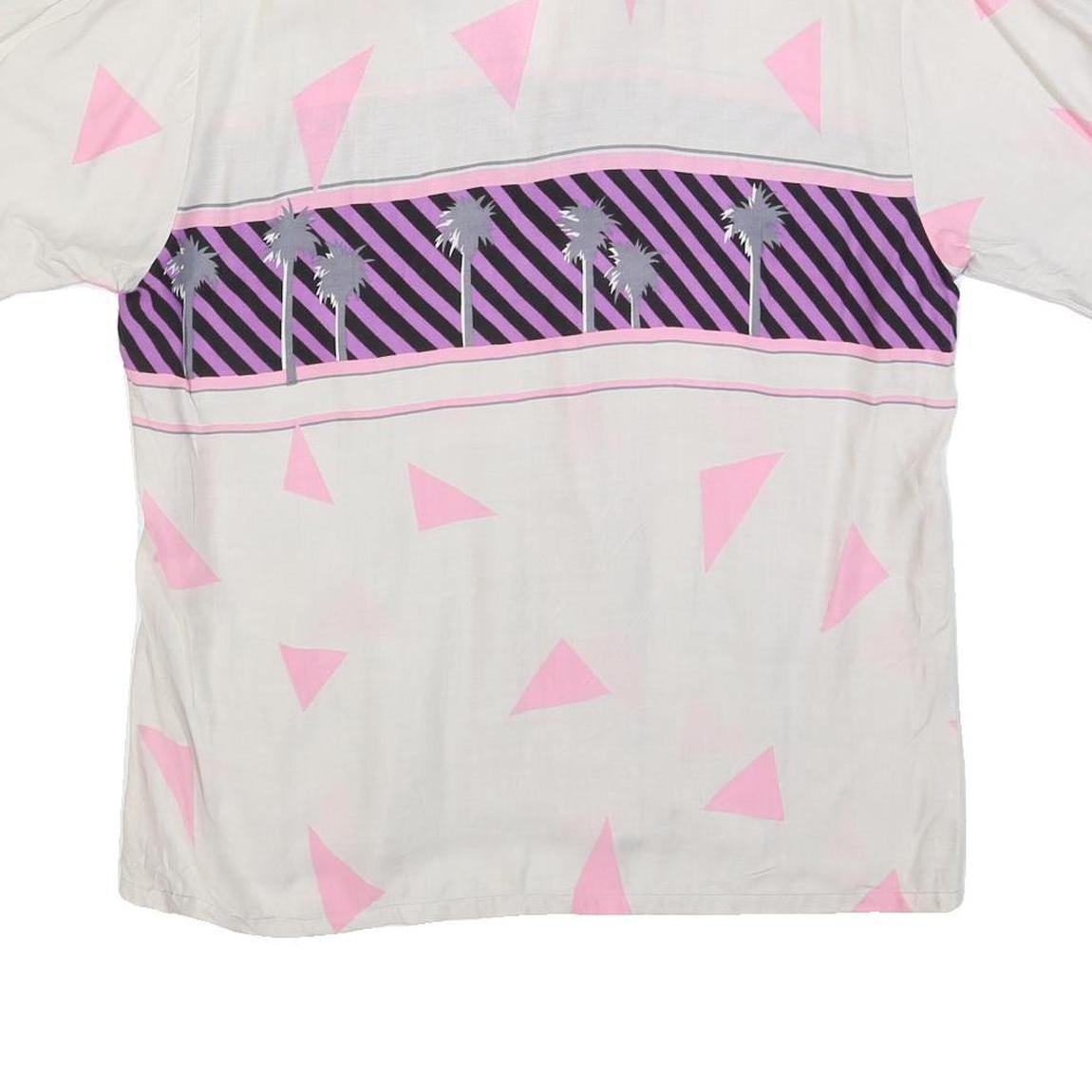 OFF SHORE Mens White & Pink Abstract Rayon Shirt L Lightweight Summer Casual
