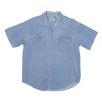 BASIC EDITION Mens Blue Cotton Blend Denim Shirt L Casual Short Sleeve Button