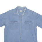 BASIC EDITION Mens Blue Cotton Blend Denim Shirt L Casual Short Sleeve Button